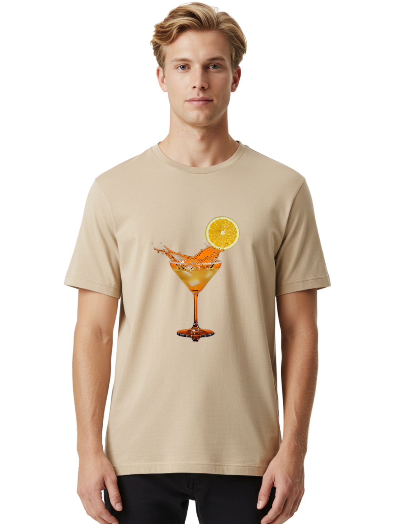 Cocktail-Splash Men'S Graphic Tee, 100% Cotton, Comfortable Casual Summer Wear, Machine Washable, Martini Glass, Orange Cocktail, Splash Effect, Citrus Twist, Refreshing Drink, Elegant Glassware, Stylish Beverage, Orange Slice Garnish, Bac876