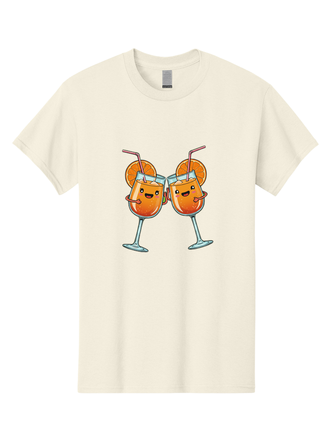 Cocktail-Toast Men'S Graphic Tee, 100% Cotton, Comfortable Casual Summer Wear, Machine Washable, Orange Cocktails, Wine Glasses Toasting, Cartoon Drinks, Orange Slices, Straws, Happy Faces, Fun Illustration, Cheers, Refreshing Drinks, Bac877