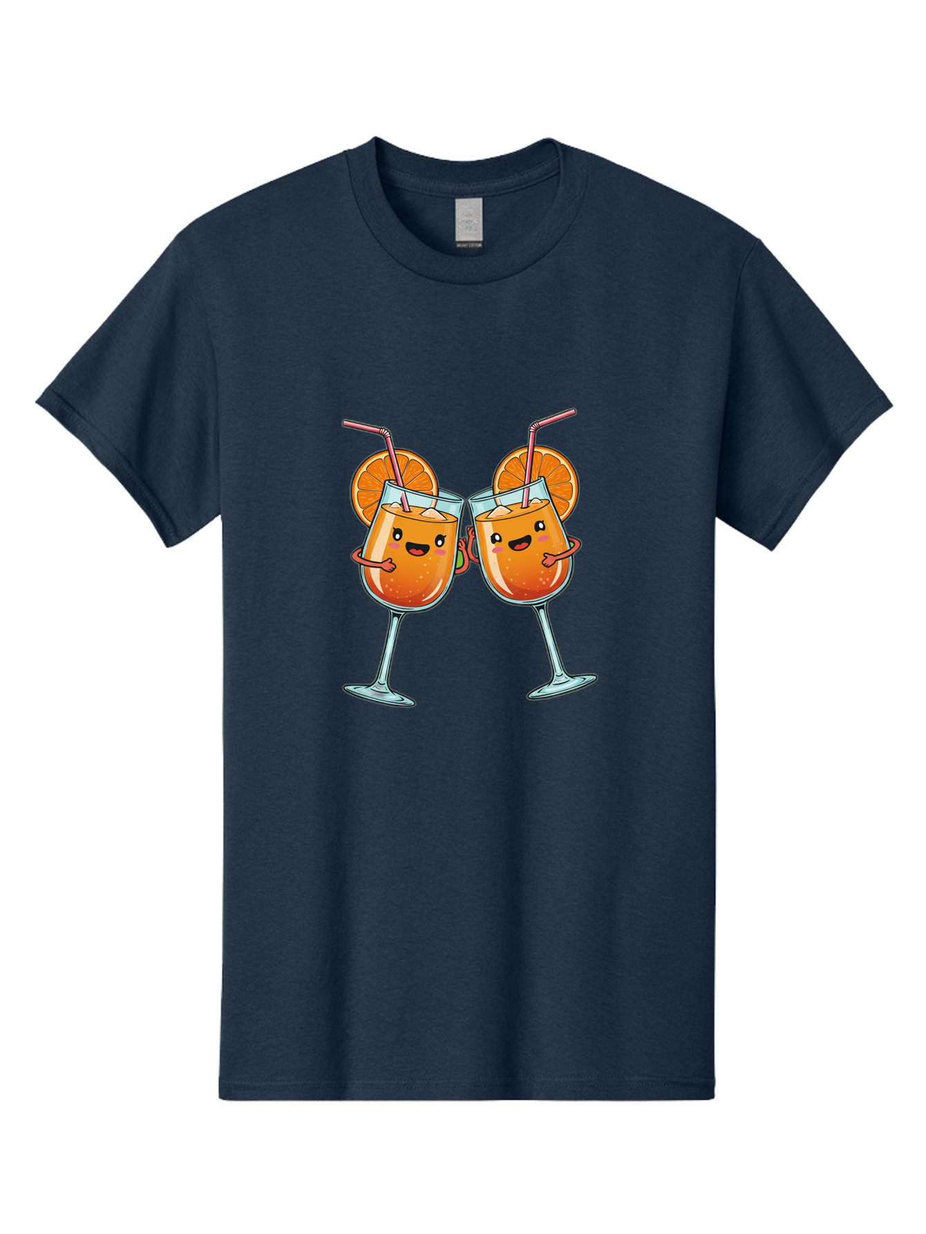 Cocktail-Toast Men'S Graphic Tee, 100% Cotton, Comfortable Casual Summer Wear, Machine Washable, Orange Cocktails, Wine Glasses Toasting, Cartoon Drinks, Orange Slices, Straws, Happy Faces, Fun Illustration, Cheers, Refreshing Drinks, Bac877