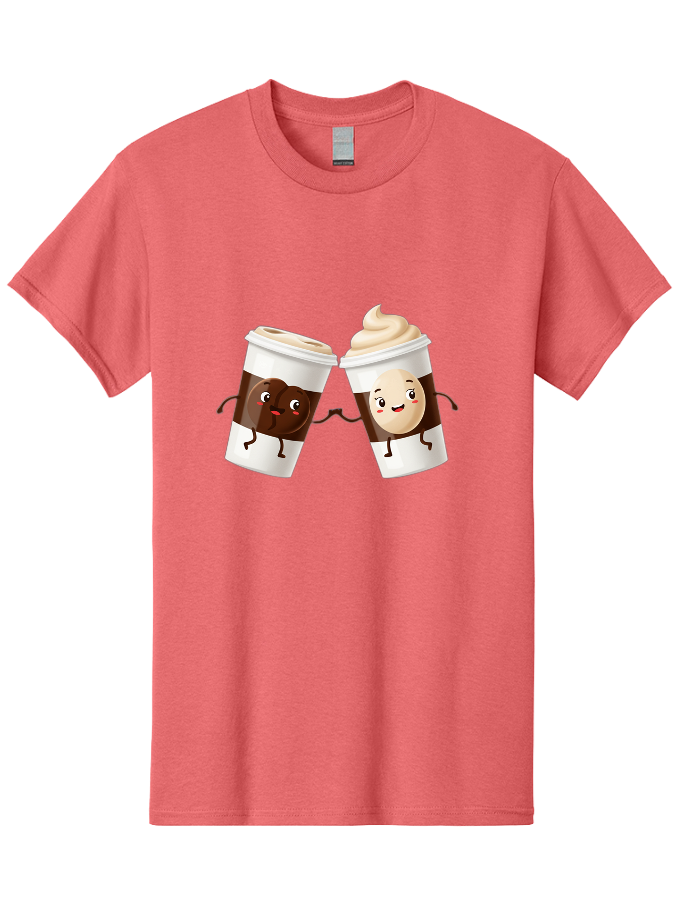 Coffee-Cups Men'S Graphic Tee, 100% Cotton, Comfortable Casual Summer Wear, Machine Washable, Cartoon Coffee Cups, Coffee Characters, Happy Faces, Anthropomorphic Cups, Playful Illustration, Hot Beverages, Cartoon Style, Cup Designs, Bac879