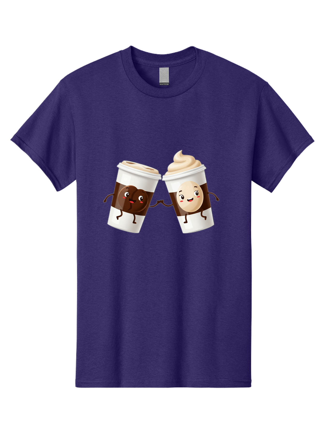 Coffee-Cups Men'S Graphic Tee, 100% Cotton, Comfortable Casual Summer Wear, Machine Washable, Cartoon Coffee Cups, Coffee Characters, Happy Faces, Anthropomorphic Cups, Playful Illustration, Hot Beverages, Cartoon Style, Cup Designs, Bac879