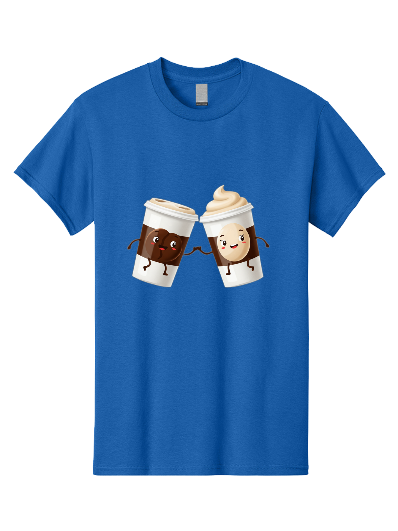 Coffee-Cups Men'S Graphic Tee, 100% Cotton, Comfortable Casual Summer Wear, Machine Washable, Cartoon Coffee Cups, Coffee Characters, Happy Faces, Anthropomorphic Cups, Playful Illustration, Hot Beverages, Cartoon Style, Cup Designs, Bac879