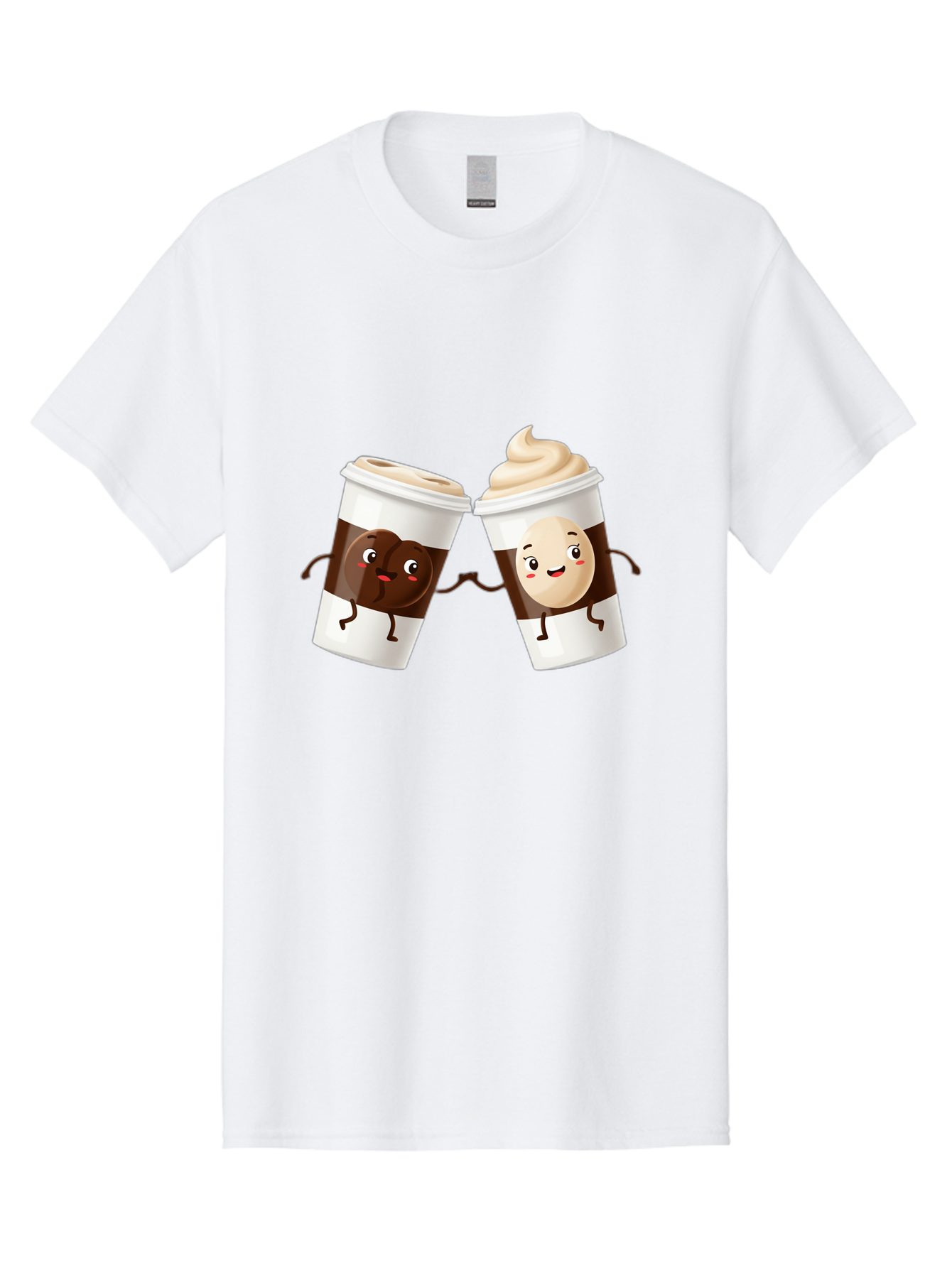 Coffee-Cups Men'S Graphic Tee, 100% Cotton, Comfortable Casual Summer Wear, Machine Washable, Cartoon Coffee Cups, Coffee Characters, Happy Faces, Anthropomorphic Cups, Playful Illustration, Hot Beverages, Cartoon Style, Cup Designs, Bac879