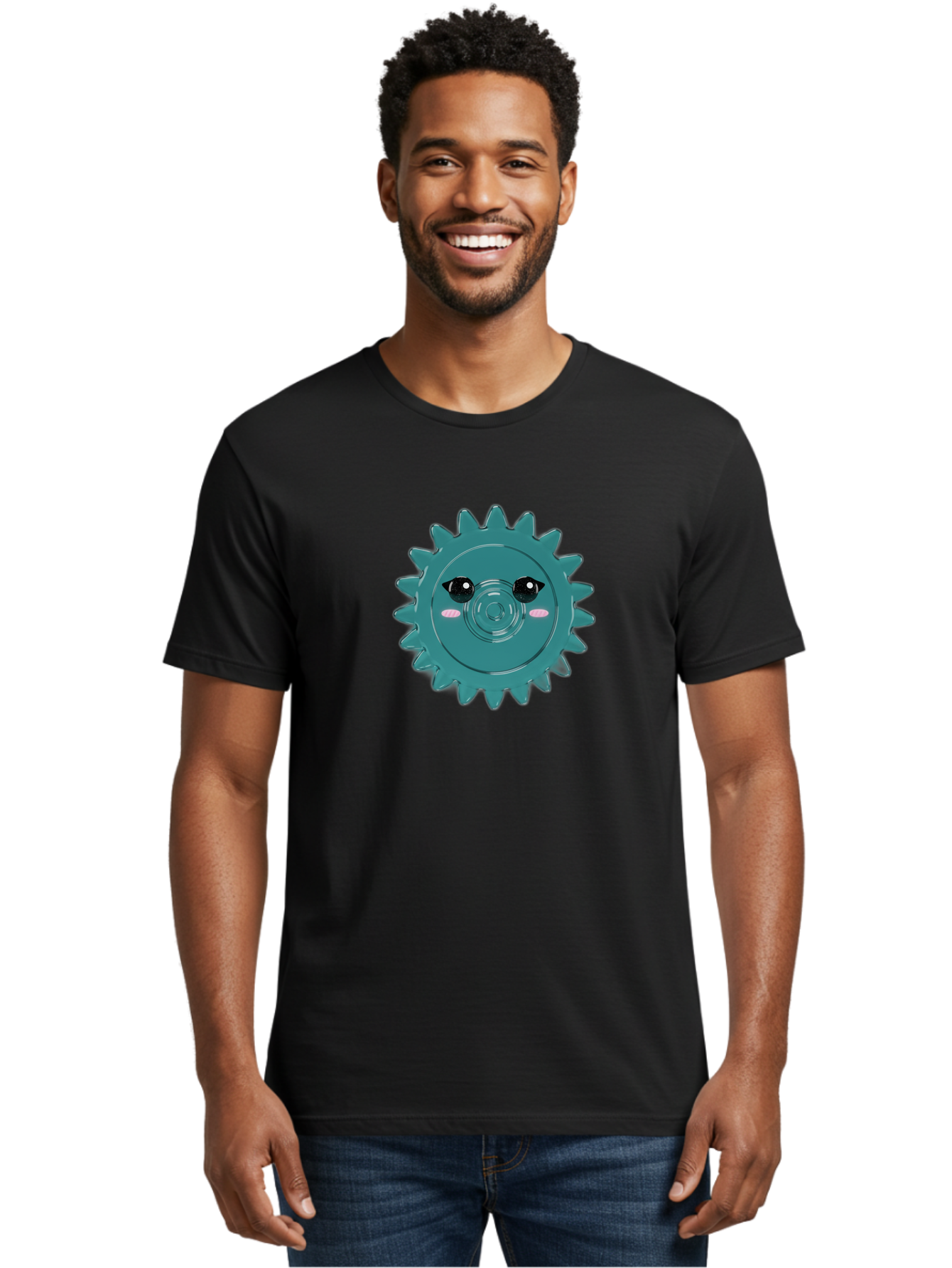 Cog-With-Eyes Men'S Graphic Tee, 100% Cotton, Comfortable Casual Summer Wear, Machine Washable, Cartoon Cog, Mechanical Face, Cute Illustration, Digital Art, Spiky Gear, Playful Design, Tech-Inspired, Fun Character, Machinery Personified, Bac883