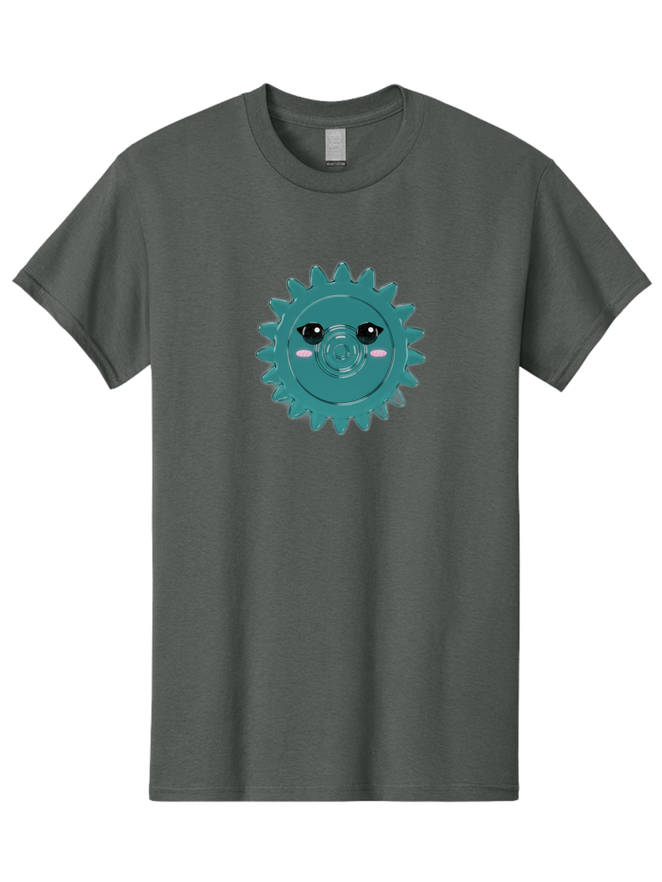 Cog-With-Eyes Men'S Graphic Tee, 100% Cotton, Comfortable Casual Summer Wear, Machine Washable, Cartoon Cog, Mechanical Face, Cute Illustration, Digital Art, Spiky Gear, Playful Design, Tech-Inspired, Fun Character, Machinery Personified, Bac883