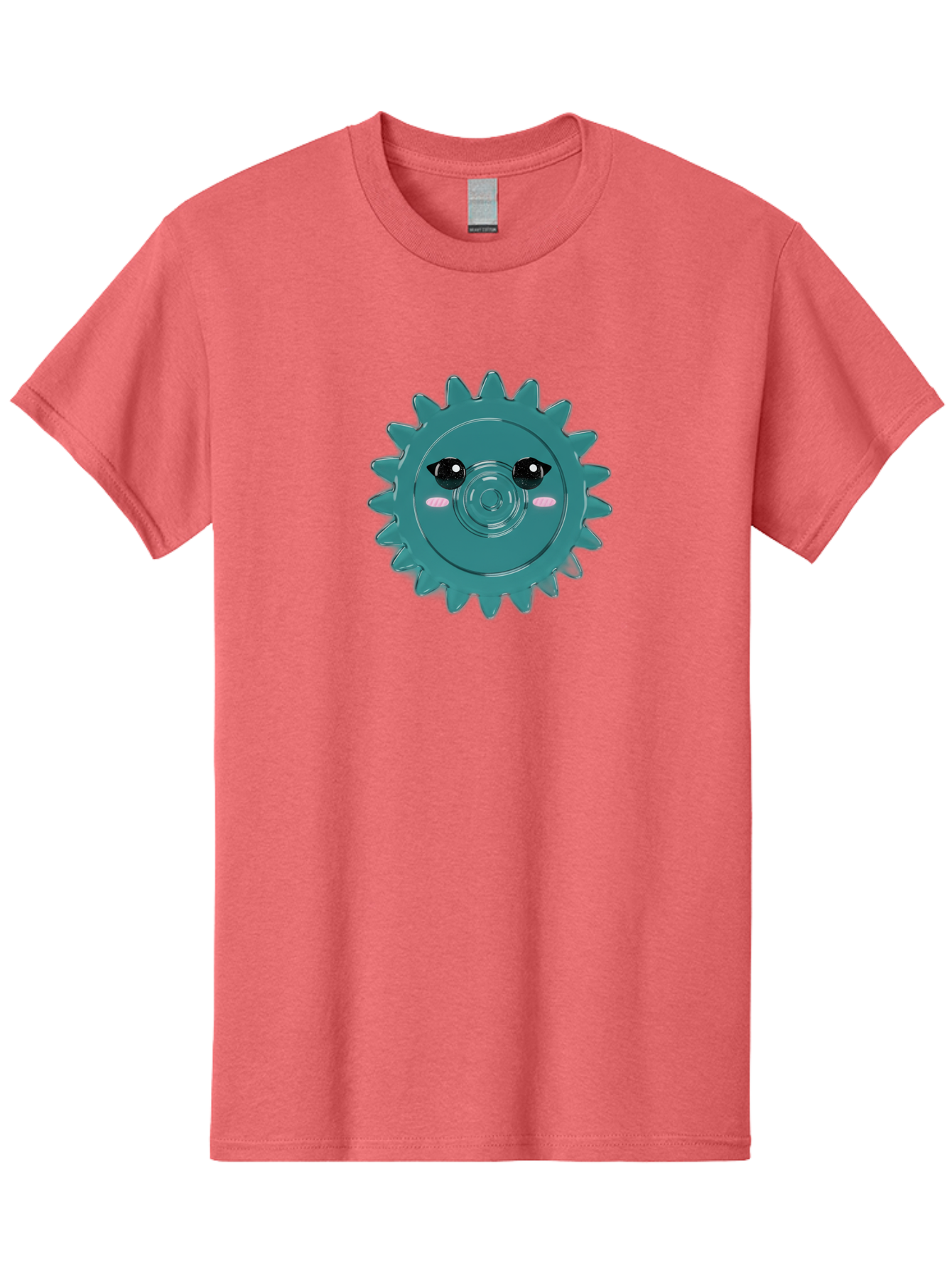 Cog-With-Eyes Men'S Graphic Tee, 100% Cotton, Comfortable Casual Summer Wear, Machine Washable, Cartoon Cog, Mechanical Face, Cute Illustration, Digital Art, Spiky Gear, Playful Design, Tech-Inspired, Fun Character, Machinery Personified, Bac883