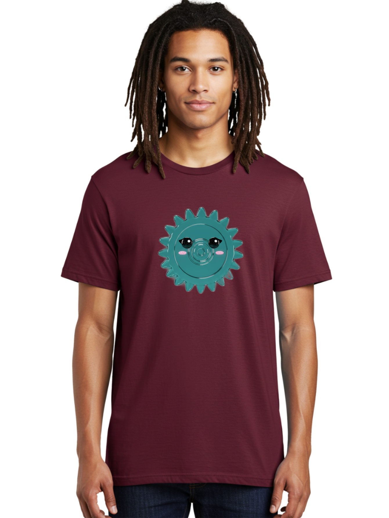 Cog-With-Eyes Men'S Graphic Tee, 100% Cotton, Comfortable Casual Summer Wear, Machine Washable, Cartoon Cog, Mechanical Face, Cute Illustration, Digital Art, Spiky Gear, Playful Design, Tech-Inspired, Fun Character, Machinery Personified, Bac883