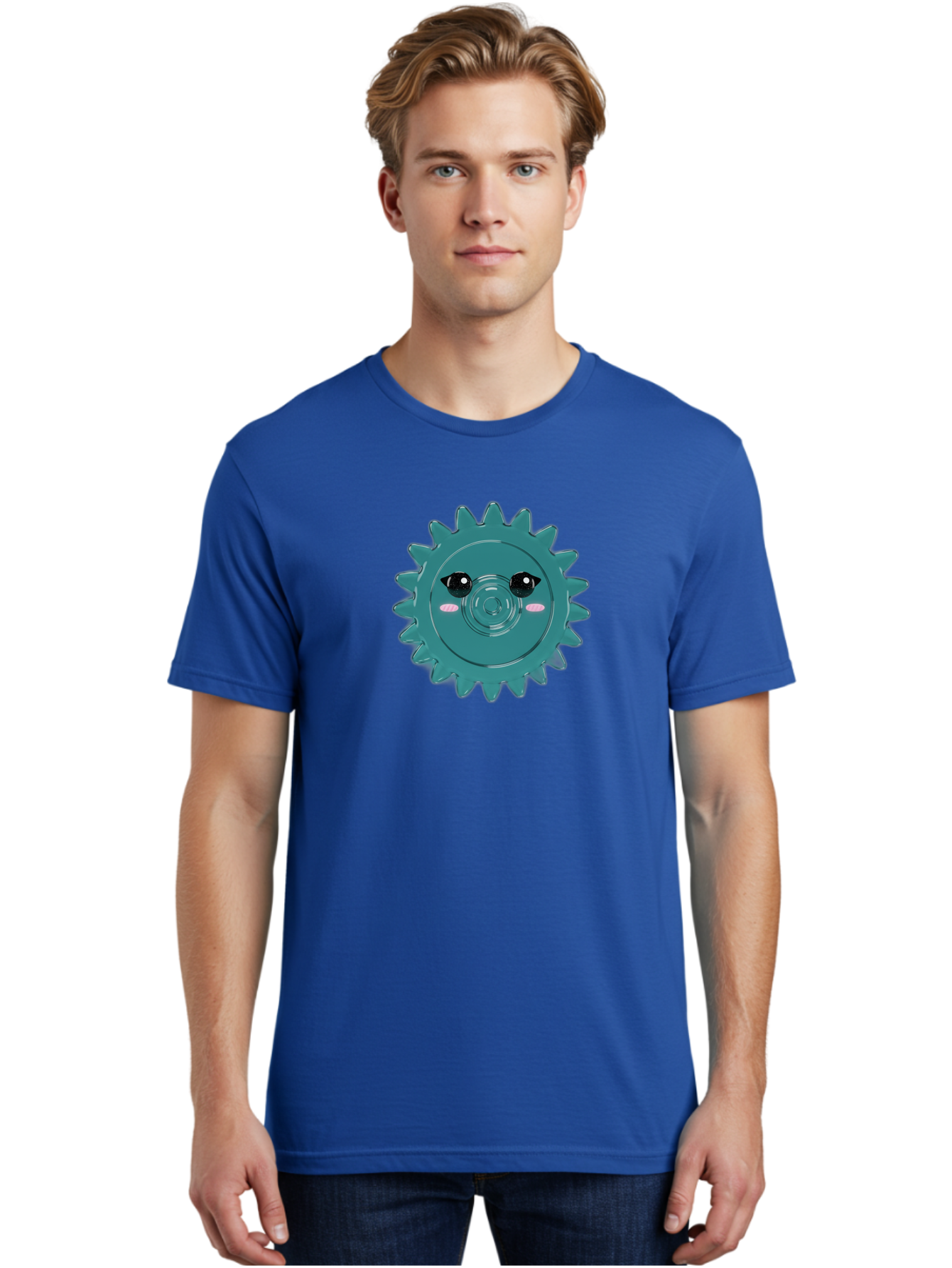 Cog-With-Eyes Men'S Graphic Tee, 100% Cotton, Comfortable Casual Summer Wear, Machine Washable, Cartoon Cog, Mechanical Face, Cute Illustration, Digital Art, Spiky Gear, Playful Design, Tech-Inspired, Fun Character, Machinery Personified, Bac883