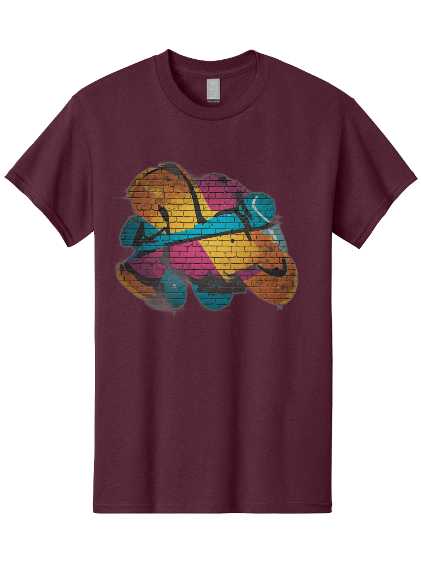 Colorful-Graffiti Men'S Graphic Tee, 100% Cotton, Comfortable Casual Summer Wear, Machine Washable, Graffiti Art, Street Art, Urban Design, Shamrock, Four-Leaf Clover, Colorful Mural, Vibrant Colors, Brick Texture, Symbolic Representation Bac884