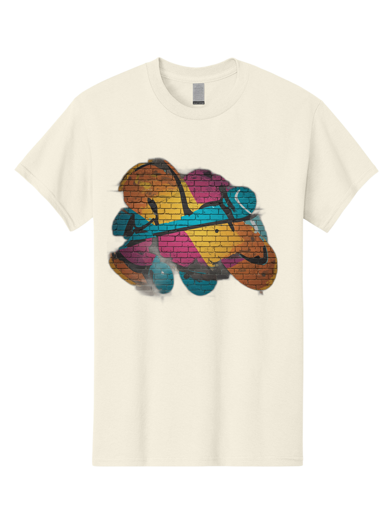 Colorful-Graffiti Men'S Graphic Tee, 100% Cotton, Comfortable Casual Summer Wear, Machine Washable, Graffiti Art, Street Art, Urban Design, Shamrock, Four-Leaf Clover, Colorful Mural, Vibrant Colors, Brick Texture, Symbolic Representation Bac884