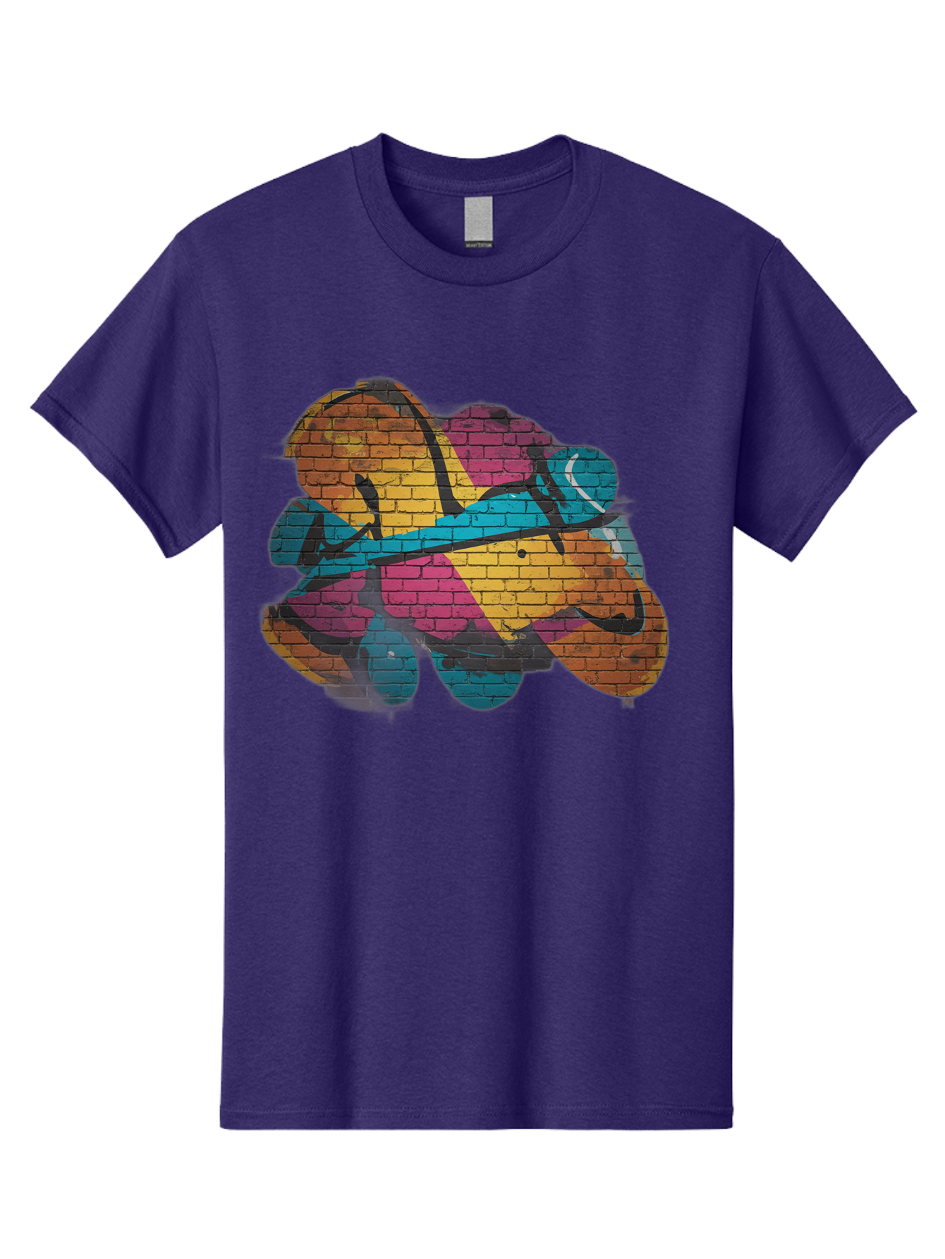 Colorful-Graffiti Men'S Graphic Tee, 100% Cotton, Comfortable Casual Summer Wear, Machine Washable, Graffiti Art, Street Art, Urban Design, Shamrock, Four-Leaf Clover, Colorful Mural, Vibrant Colors, Brick Texture, Symbolic Representation Bac884