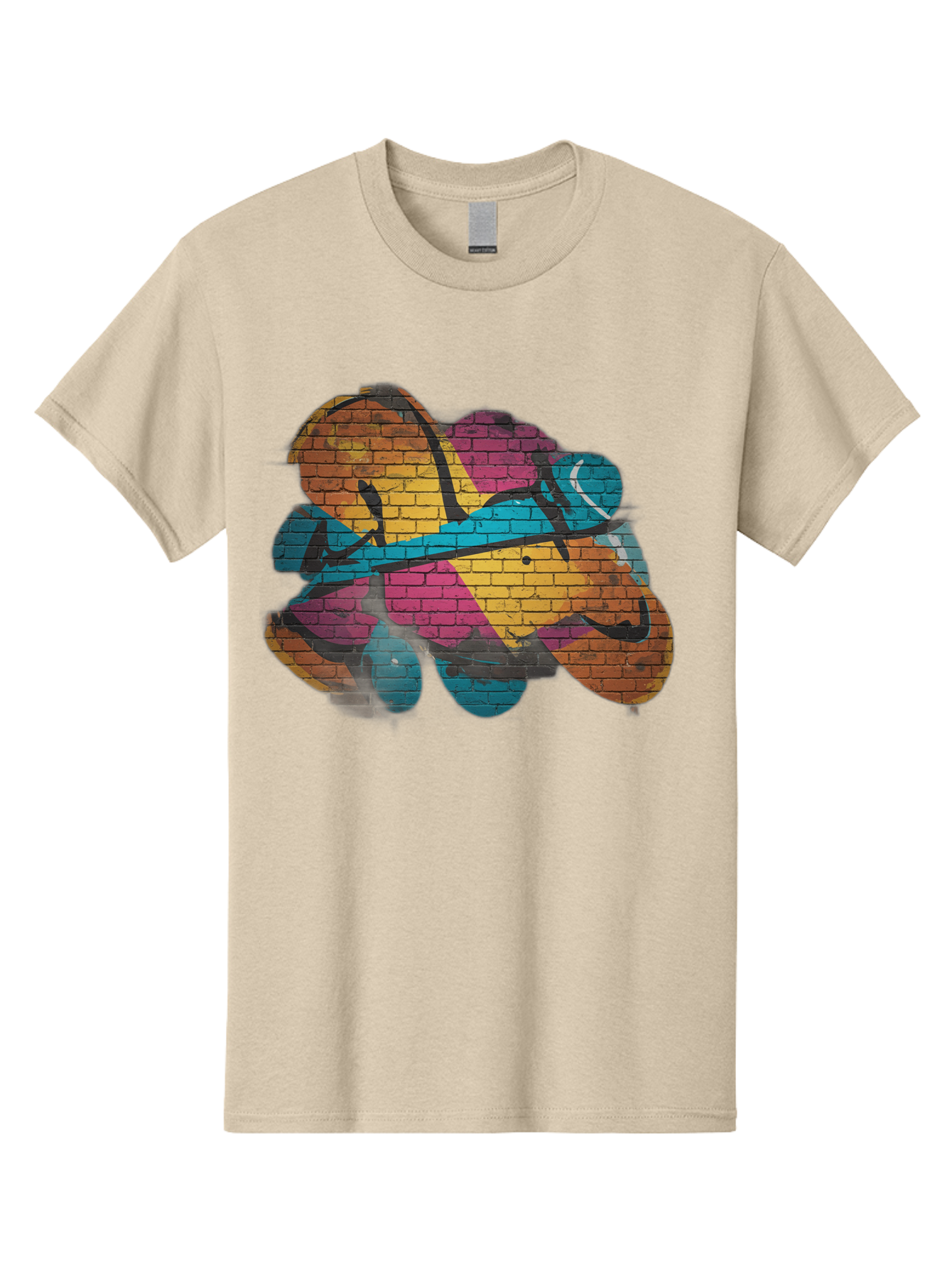 Colorful-Graffiti Men'S Graphic Tee, 100% Cotton, Comfortable Casual Summer Wear, Machine Washable, Graffiti Art, Street Art, Urban Design, Shamrock, Four-Leaf Clover, Colorful Mural, Vibrant Colors, Brick Texture, Symbolic Representation Bac884