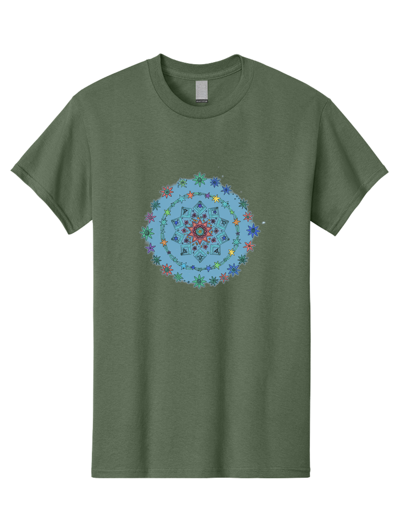 Colorful-Mandala Men'S Graphic Tee, 100% Cotton, Comfortable Casual Summer Wear, Machine Washable, Kaleidoscope Pattern, Mandala Design, Floral Motif, Symmetrical Art, Colorful Geometric Shapes, Vibrant Colors, Intricate Details, Abstract Art, Bac885