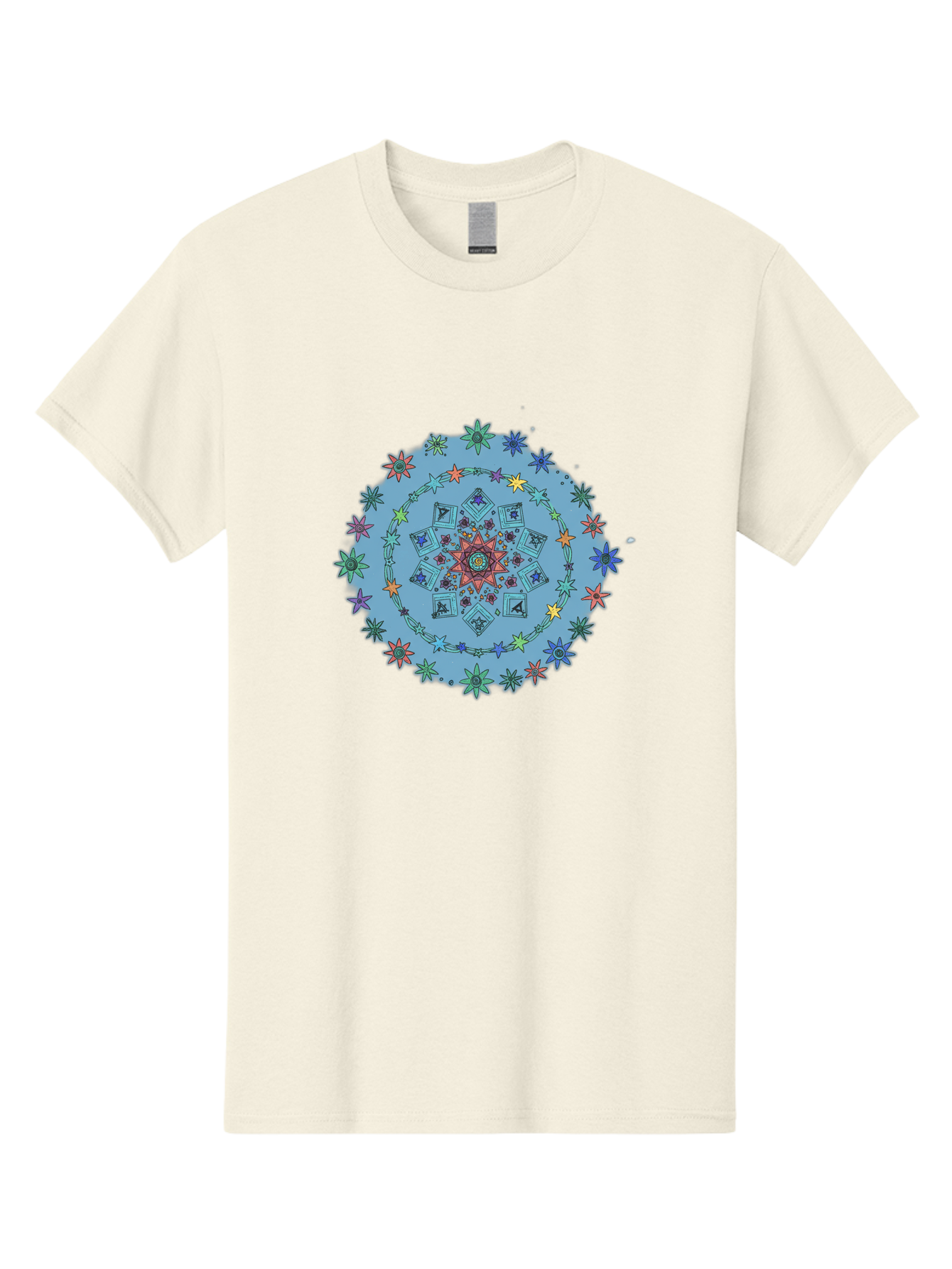 Colorful-Mandala Men'S Graphic Tee, 100% Cotton, Comfortable Casual Summer Wear, Machine Washable, Kaleidoscope Pattern, Mandala Design, Floral Motif, Symmetrical Art, Colorful Geometric Shapes, Vibrant Colors, Intricate Details, Abstract Art, Bac885