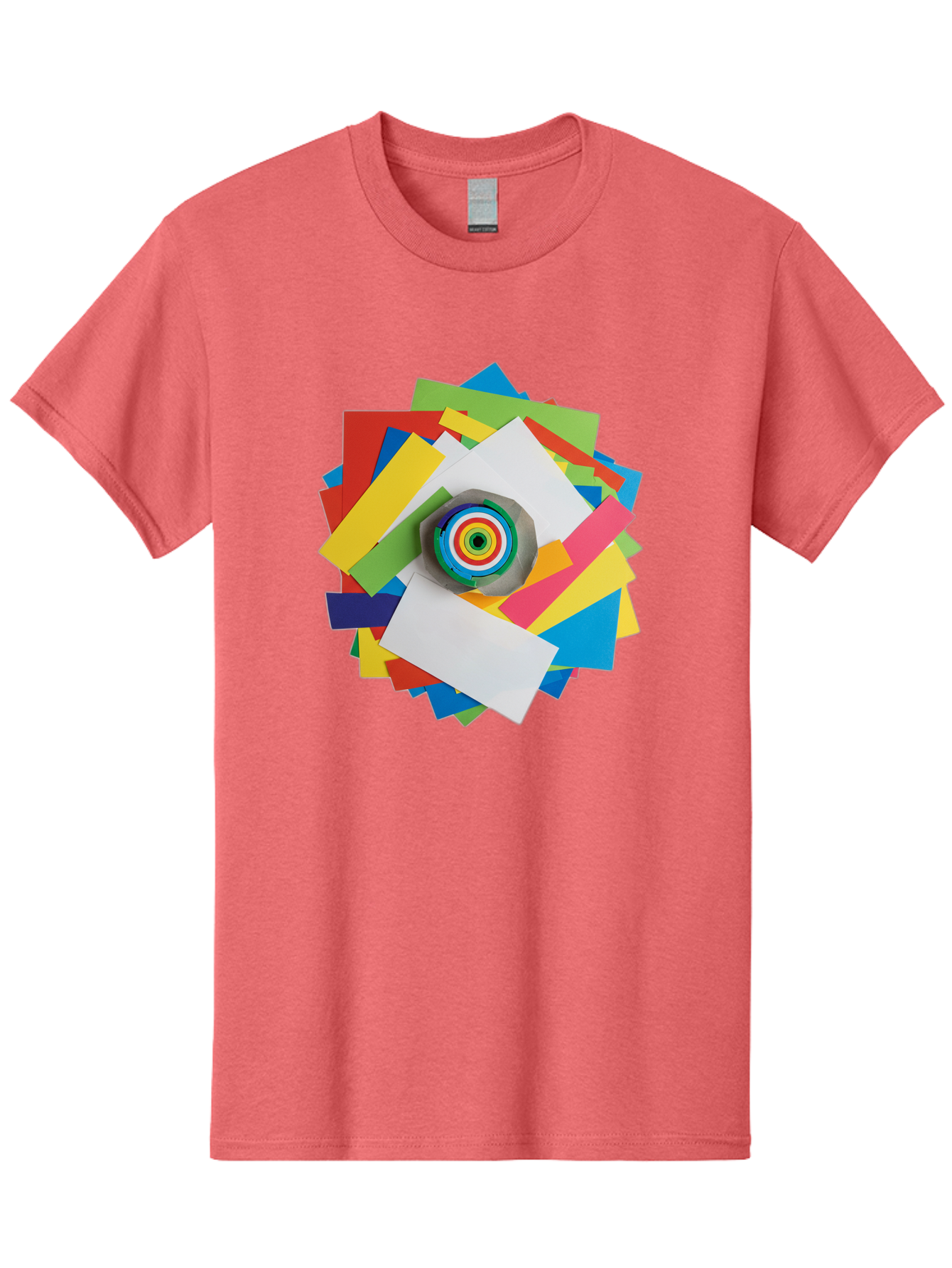 Colorful-Paper-Scraps Men'S Graphic Tee, 100% Cotton, Comfortable Casual Summer Wear, Machine Washable, Multicolored Papers, Camera Lens, Creative Collage, Art Supplies, Vibrant Colors, Colorful Textures, Abstract Art, Photography Equipment Bac886