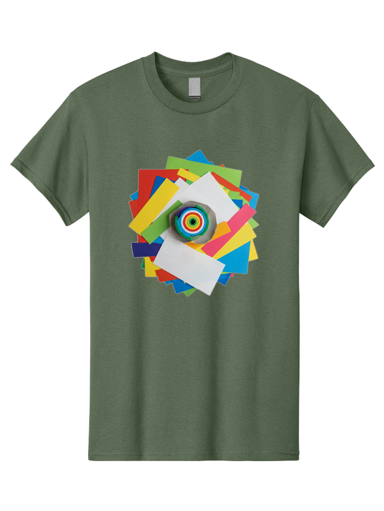 Colorful-Paper-Scraps Men'S Graphic Tee, 100% Cotton, Comfortable Casual Summer Wear, Machine Washable, Multicolored Papers, Camera Lens, Creative Collage, Art Supplies, Vibrant Colors, Colorful Textures, Abstract Art, Photography Equipment Bac886
