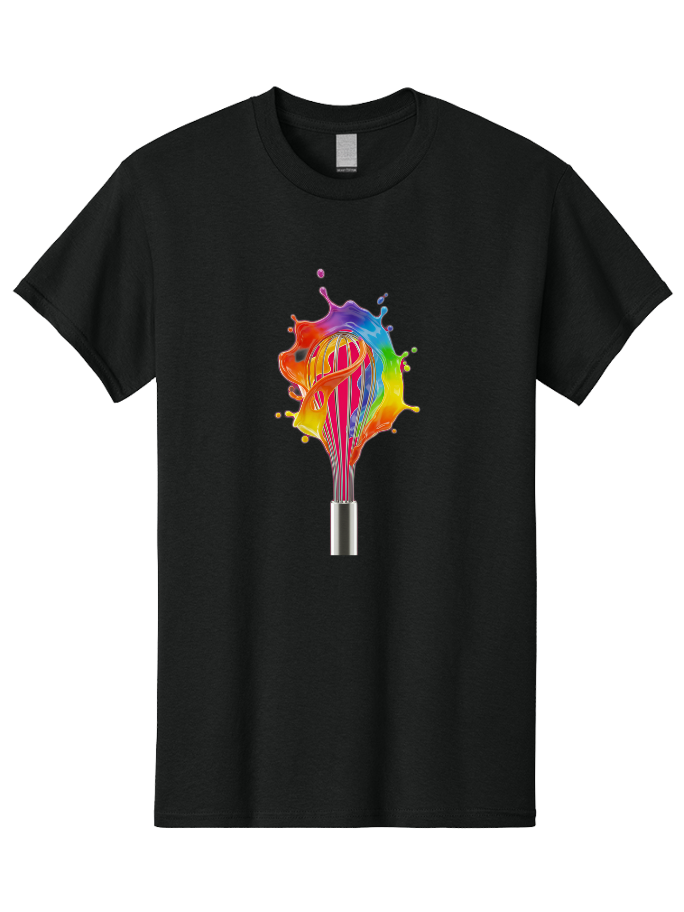 Colorful-Whisk-Splash Men'S Graphic Tee, 100% Cotton, Comfortable Casual Summer Wear, Machine Washable, Rainbow-Colored Splash, Kitchen Utensil, Vibrant Colors, Dynamic Movement, Creative Cooking, Artistic Design, Colorful Swirl, Bac887
