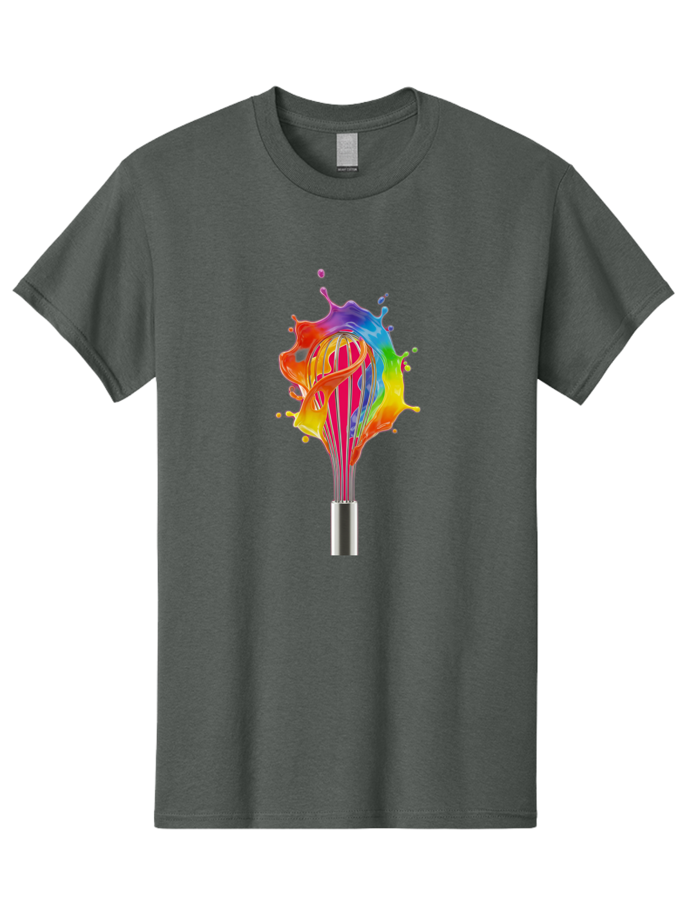 Colorful-Whisk-Splash Men'S Graphic Tee, 100% Cotton, Comfortable Casual Summer Wear, Machine Washable, Rainbow-Colored Splash, Kitchen Utensil, Vibrant Colors, Dynamic Movement, Creative Cooking, Artistic Design, Colorful Swirl, Bac887