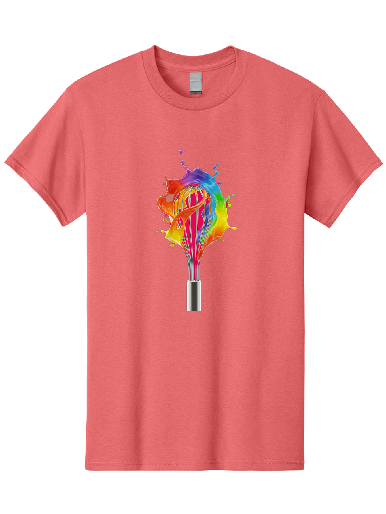 Colorful-Whisk-Splash Men'S Graphic Tee, 100% Cotton, Comfortable Casual Summer Wear, Machine Washable, Rainbow-Colored Splash, Kitchen Utensil, Vibrant Colors, Dynamic Movement, Creative Cooking, Artistic Design, Colorful Swirl, Bac887