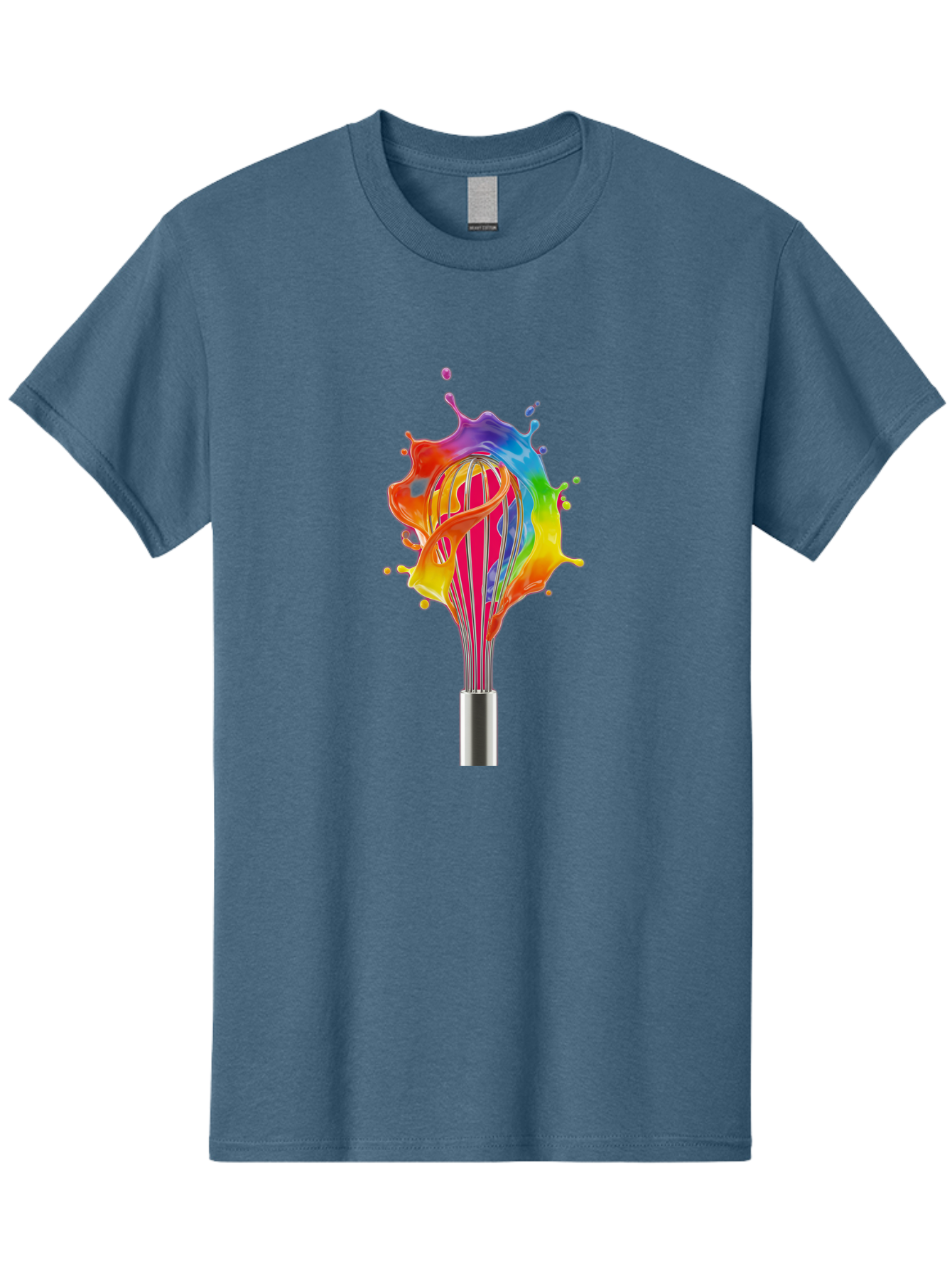 Colorful-Whisk-Splash Men'S Graphic Tee, 100% Cotton, Comfortable Casual Summer Wear, Machine Washable, Rainbow-Colored Splash, Kitchen Utensil, Vibrant Colors, Dynamic Movement, Creative Cooking, Artistic Design, Colorful Swirl, Bac887