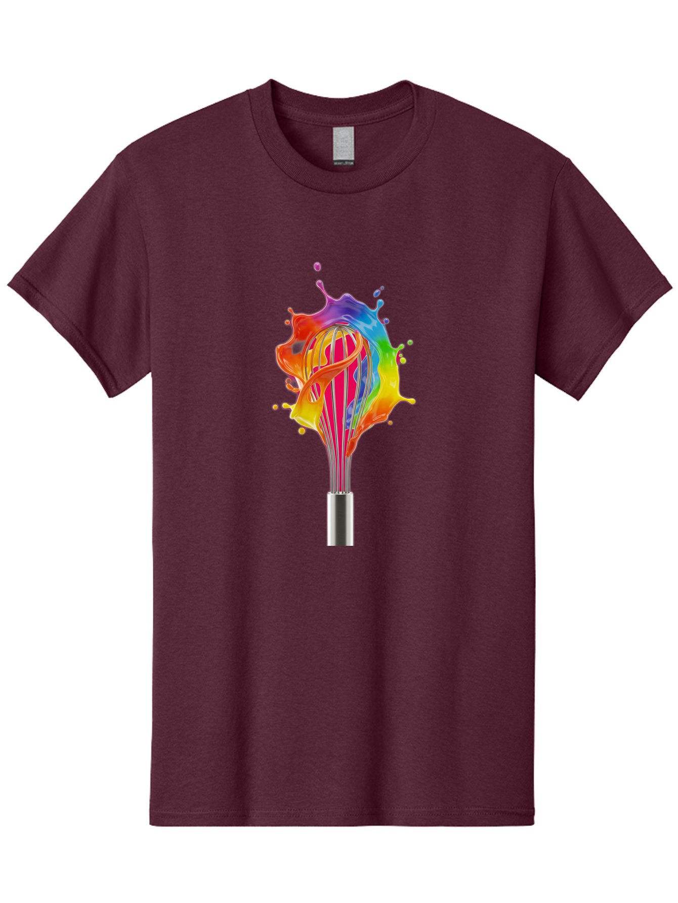 Colorful-Whisk-Splash Men'S Graphic Tee, 100% Cotton, Comfortable Casual Summer Wear, Machine Washable, Rainbow-Colored Splash, Kitchen Utensil, Vibrant Colors, Dynamic Movement, Creative Cooking, Artistic Design, Colorful Swirl, Bac887