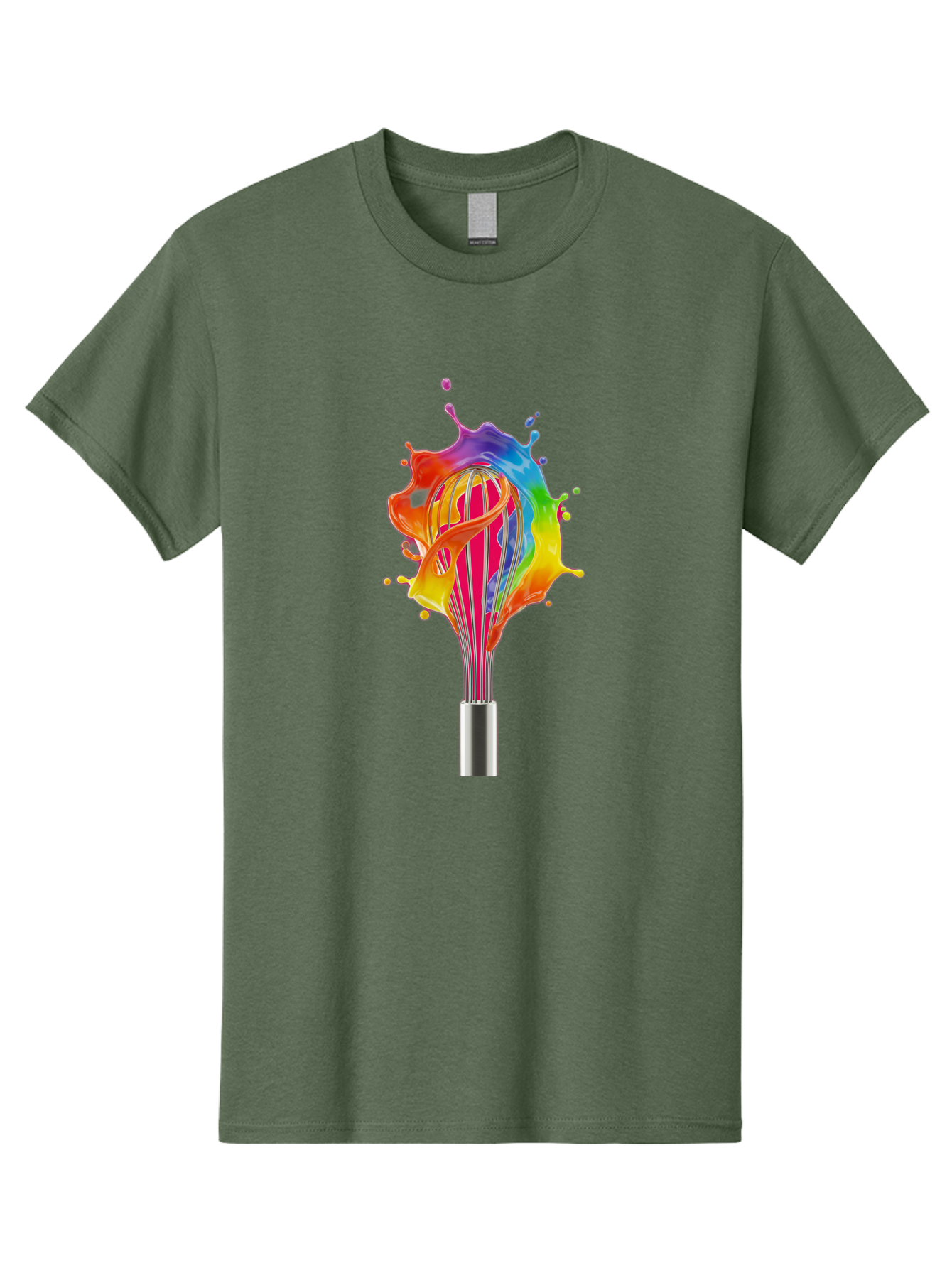Colorful-Whisk-Splash Men'S Graphic Tee, 100% Cotton, Comfortable Casual Summer Wear, Machine Washable, Rainbow-Colored Splash, Kitchen Utensil, Vibrant Colors, Dynamic Movement, Creative Cooking, Artistic Design, Colorful Swirl, Bac887