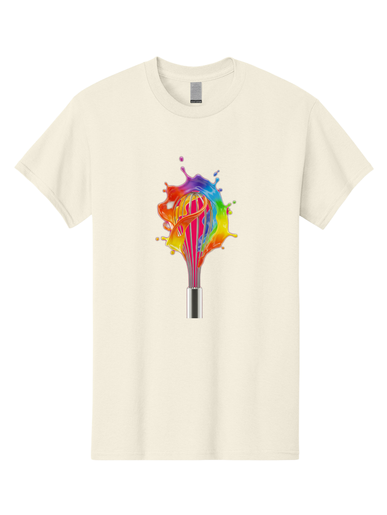 Colorful-Whisk-Splash Men'S Graphic Tee, 100% Cotton, Comfortable Casual Summer Wear, Machine Washable, Rainbow-Colored Splash, Kitchen Utensil, Vibrant Colors, Dynamic Movement, Creative Cooking, Artistic Design, Colorful Swirl, Bac887