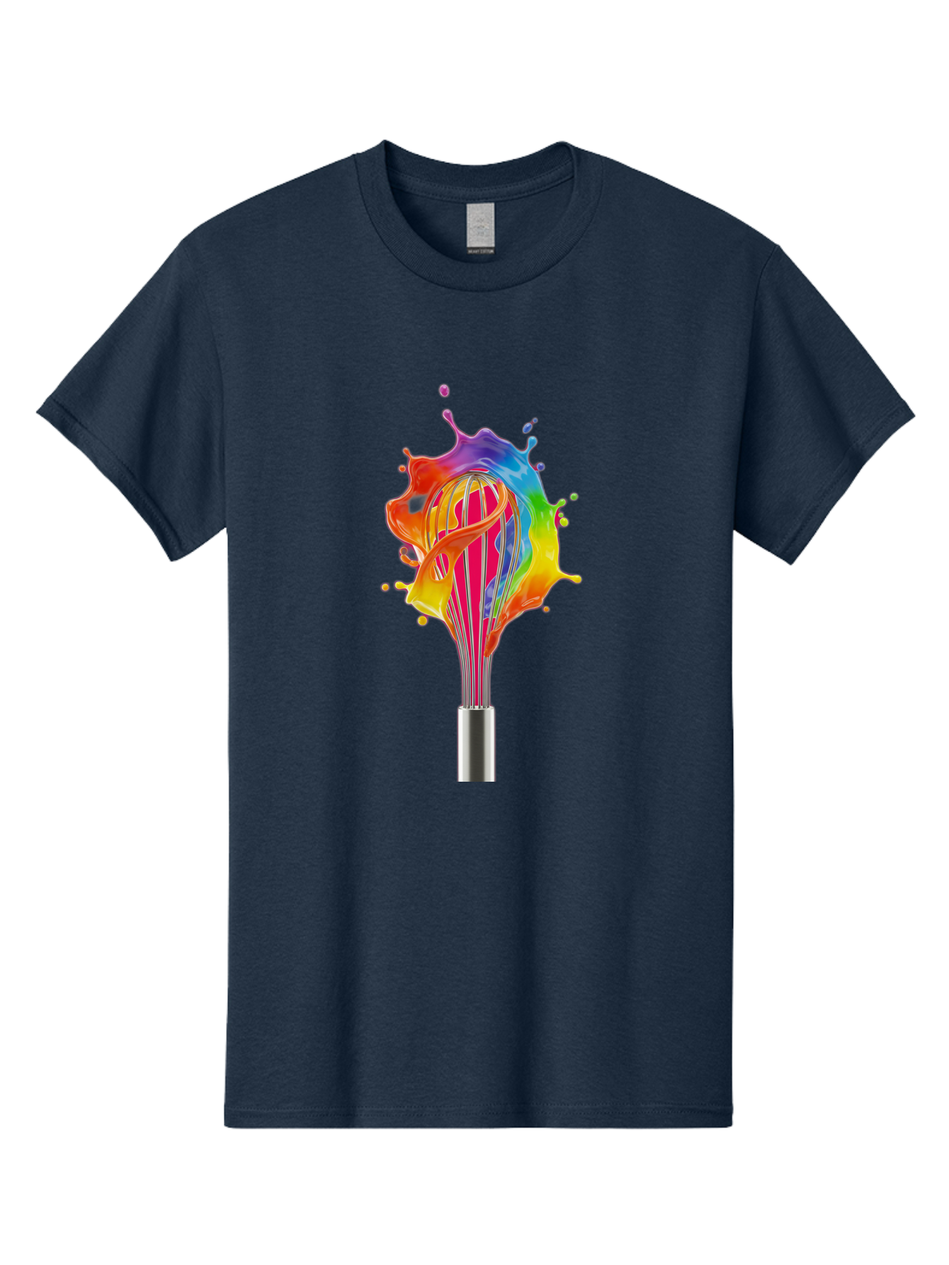 Colorful-Whisk-Splash Men'S Graphic Tee, 100% Cotton, Comfortable Casual Summer Wear, Machine Washable, Rainbow-Colored Splash, Kitchen Utensil, Vibrant Colors, Dynamic Movement, Creative Cooking, Artistic Design, Colorful Swirl, Bac887