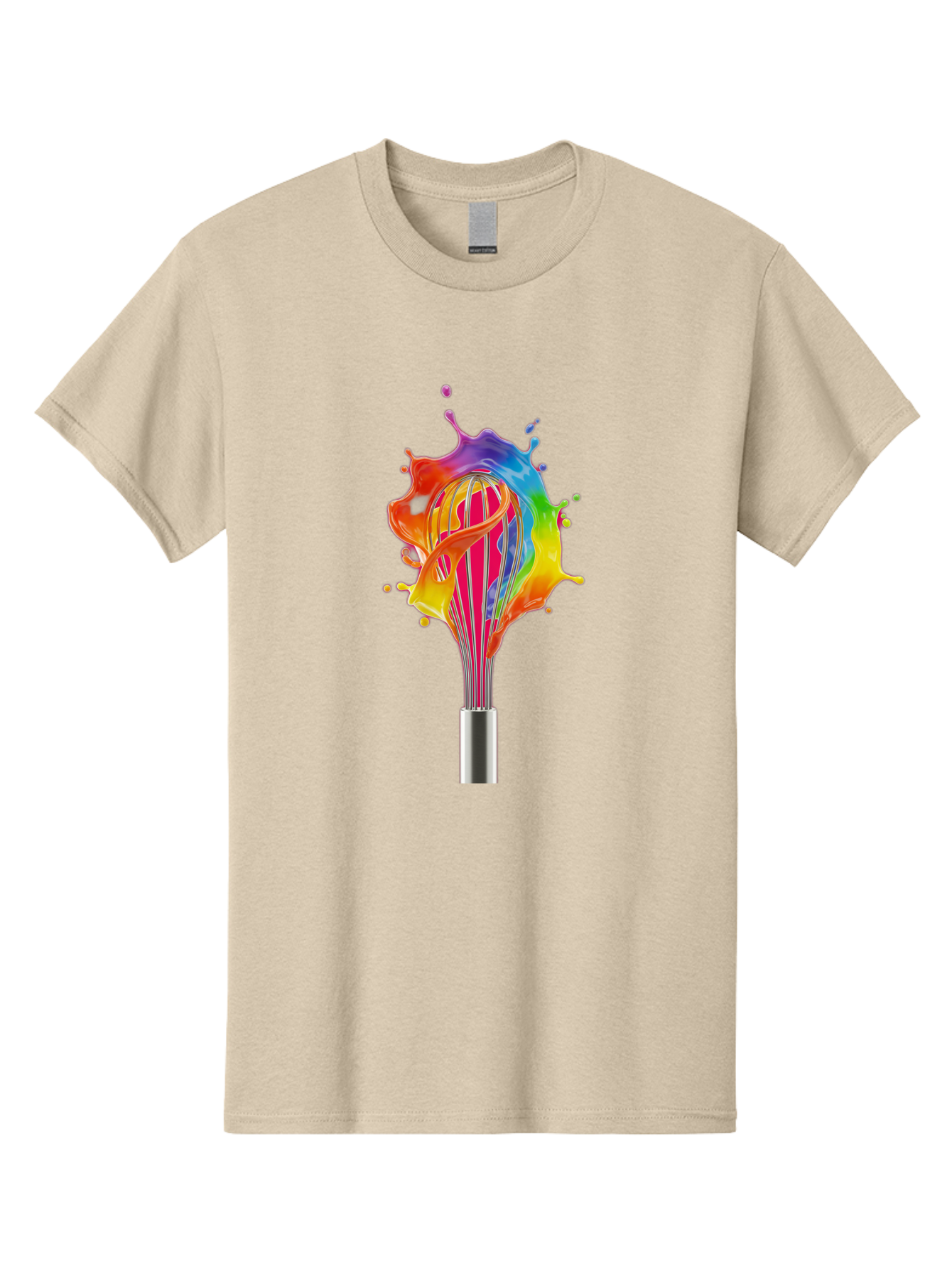 Colorful-Whisk-Splash Men'S Graphic Tee, 100% Cotton, Comfortable Casual Summer Wear, Machine Washable, Rainbow-Colored Splash, Kitchen Utensil, Vibrant Colors, Dynamic Movement, Creative Cooking, Artistic Design, Colorful Swirl, Bac887
