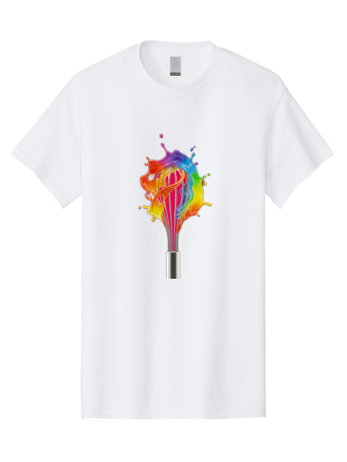 Colorful-Whisk-Splash Men'S Graphic Tee, 100% Cotton, Comfortable Casual Summer Wear, Machine Washable, Rainbow-Colored Splash, Kitchen Utensil, Vibrant Colors, Dynamic Movement, Creative Cooking, Artistic Design, Colorful Swirl, Bac887