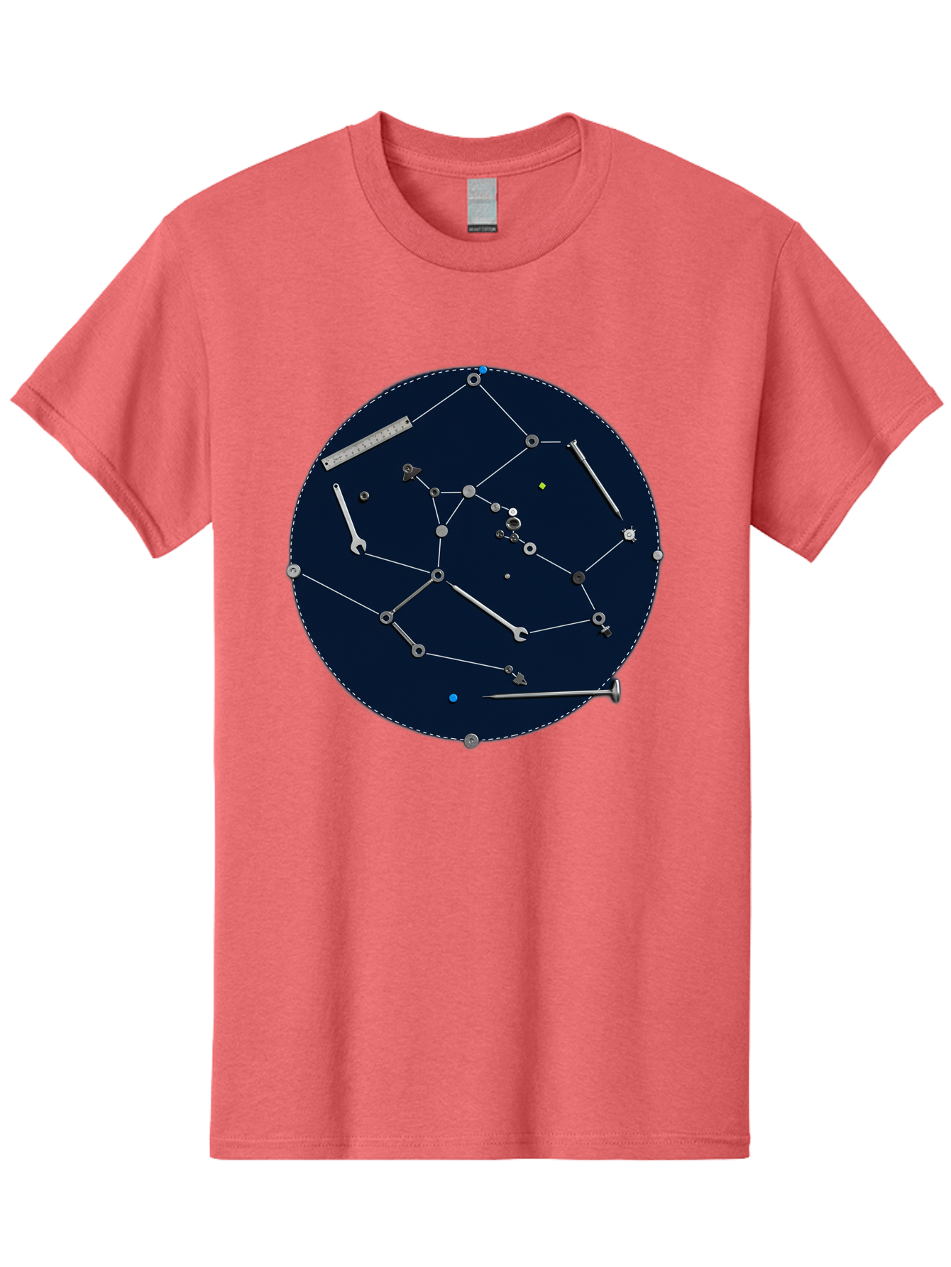 Constellation-Pattern Men'S Graphic Tee, 100% Cotton, Comfortable Casual Summer Wear, Machine Washable, Tools Forming A Constellation, Wrenches As Stars, Creative Representation, Mechanical Art, Unique Pattern, Industrial Elements, Bac888