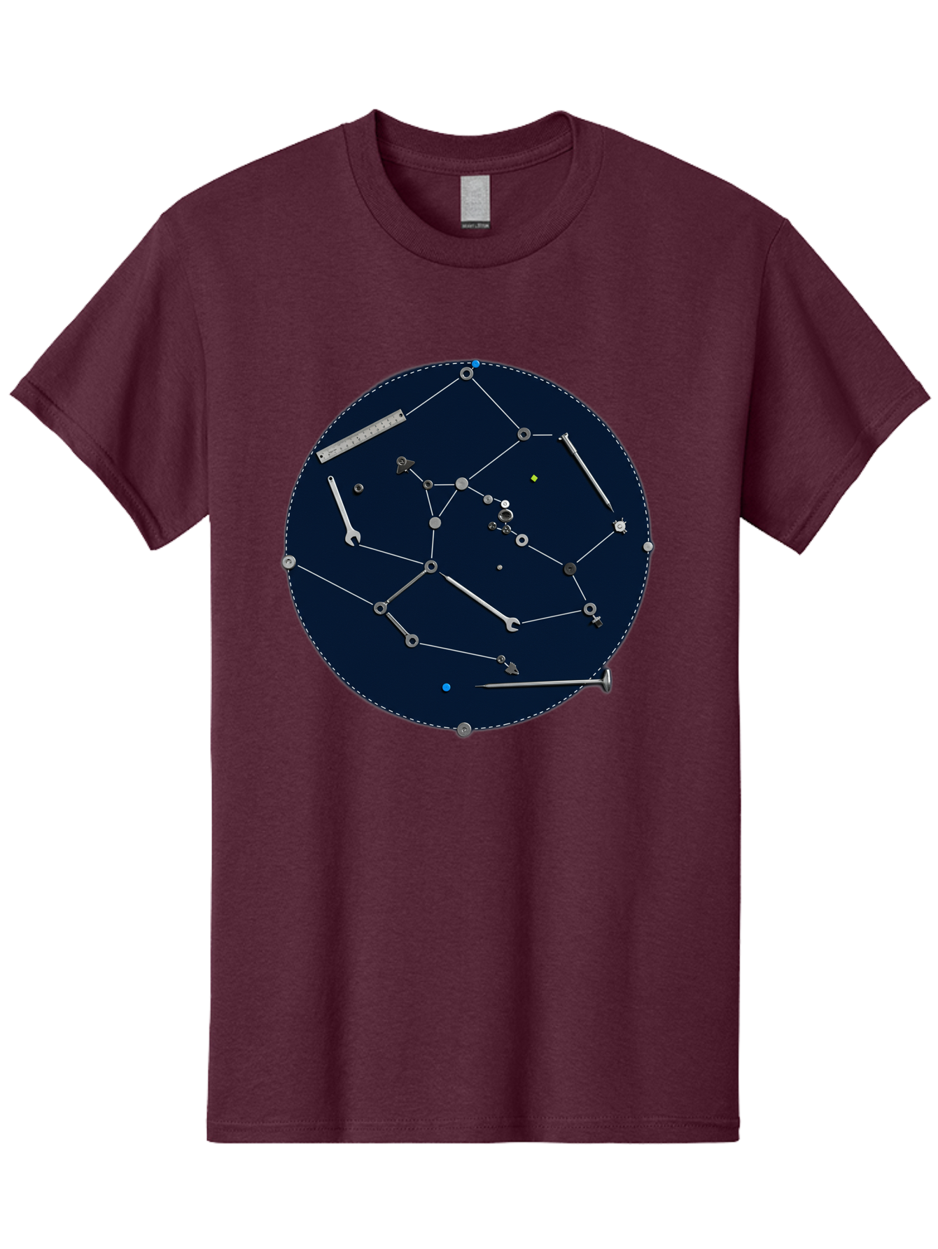 Constellation-Pattern Men'S Graphic Tee, 100% Cotton, Comfortable Casual Summer Wear, Machine Washable, Tools Forming A Constellation, Wrenches As Stars, Creative Representation, Mechanical Art, Unique Pattern, Industrial Elements, Bac888