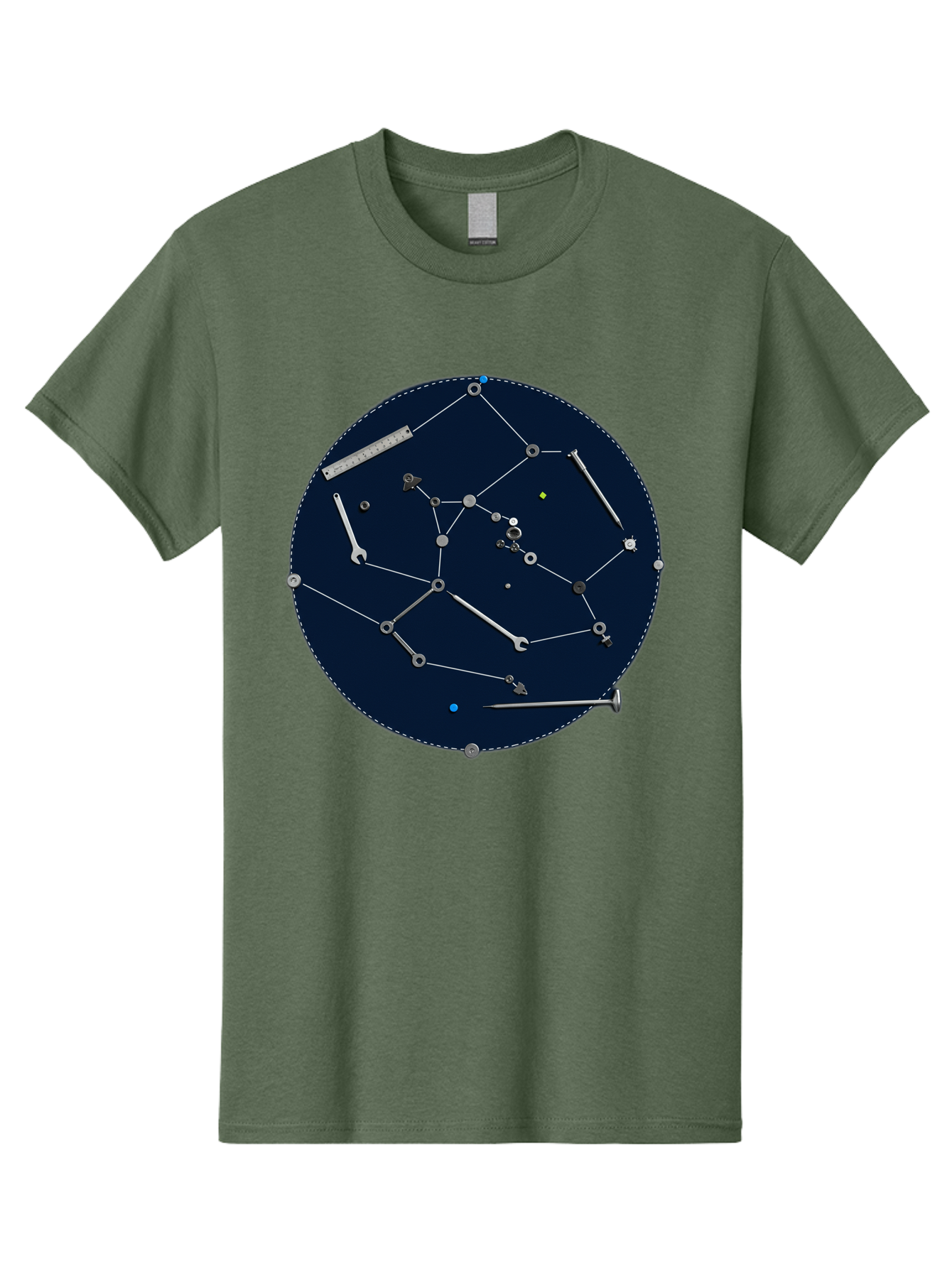 Constellation-Pattern Men'S Graphic Tee, 100% Cotton, Comfortable Casual Summer Wear, Machine Washable, Tools Forming A Constellation, Wrenches As Stars, Creative Representation, Mechanical Art, Unique Pattern, Industrial Elements, Bac888