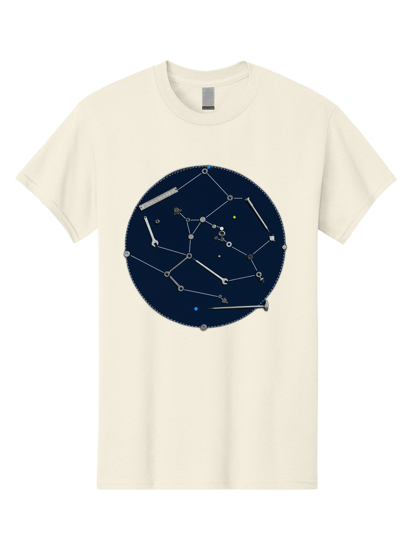 Constellation-Pattern Men'S Graphic Tee, 100% Cotton, Comfortable Casual Summer Wear, Machine Washable, Tools Forming A Constellation, Wrenches As Stars, Creative Representation, Mechanical Art, Unique Pattern, Industrial Elements, Bac888