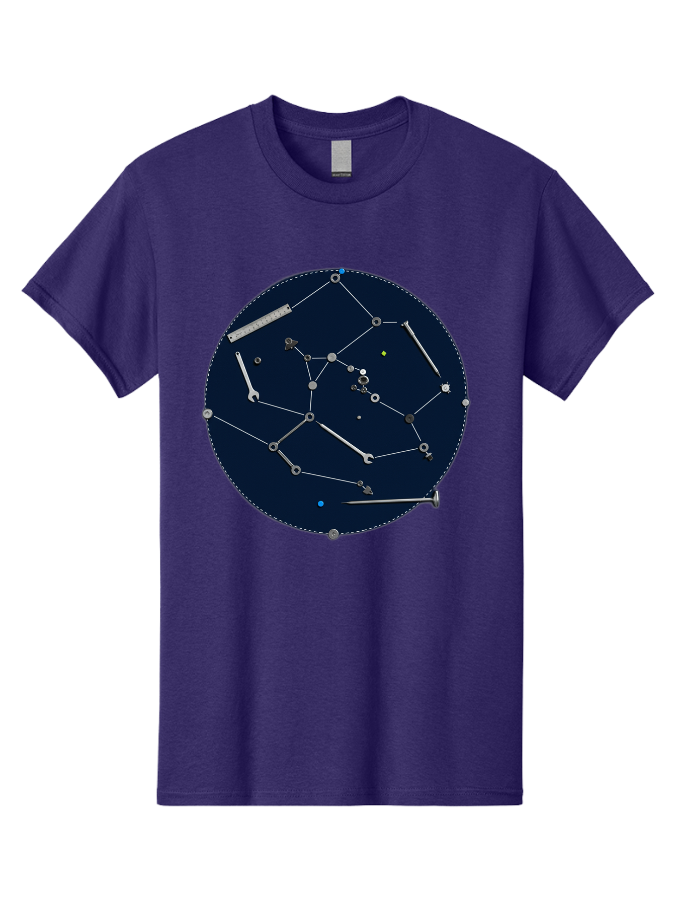 Constellation-Pattern Men'S Graphic Tee, 100% Cotton, Comfortable Casual Summer Wear, Machine Washable, Tools Forming A Constellation, Wrenches As Stars, Creative Representation, Mechanical Art, Unique Pattern, Industrial Elements, Bac888