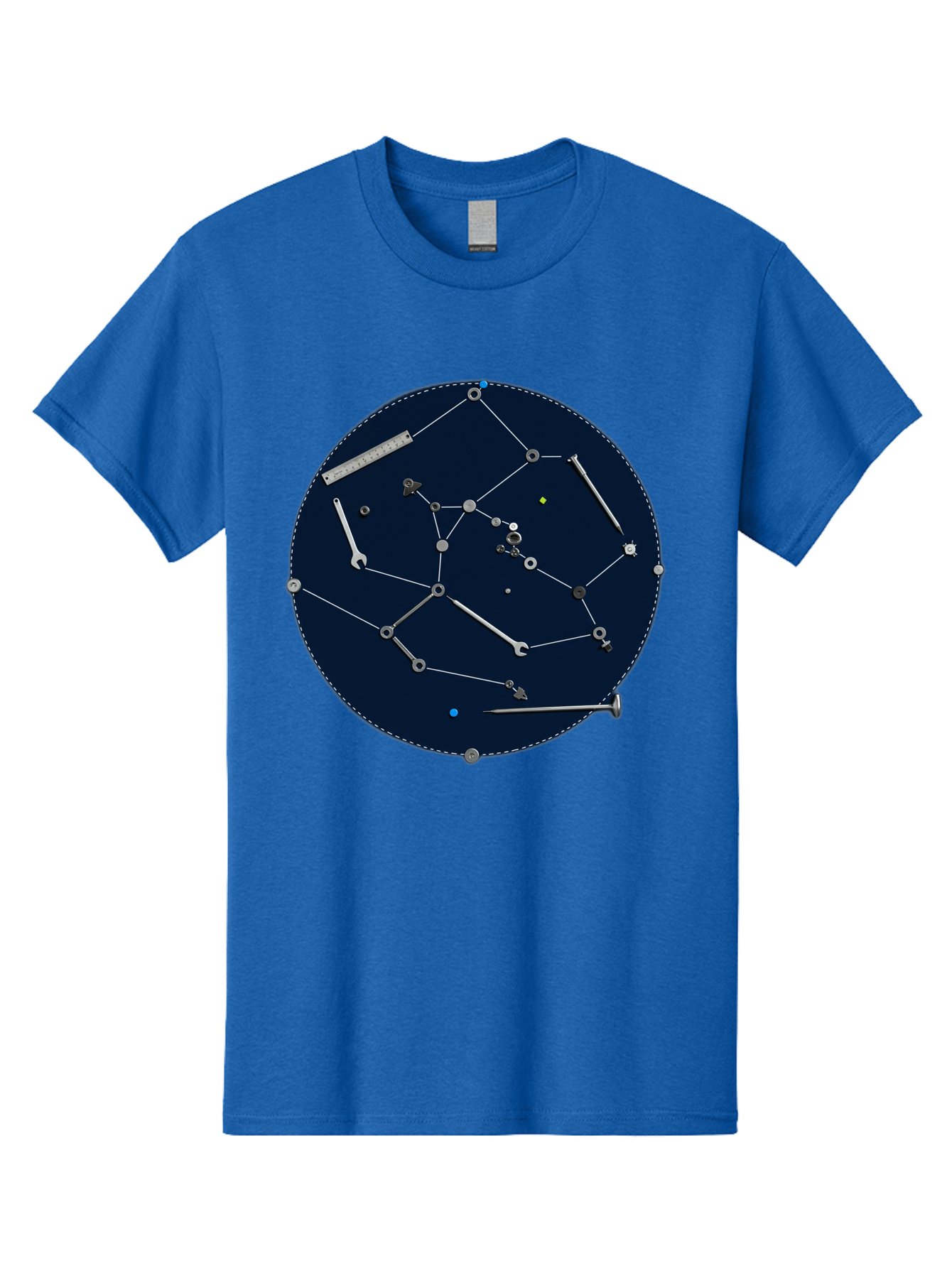 Constellation-Pattern Men'S Graphic Tee, 100% Cotton, Comfortable Casual Summer Wear, Machine Washable, Tools Forming A Constellation, Wrenches As Stars, Creative Representation, Mechanical Art, Unique Pattern, Industrial Elements, Bac888