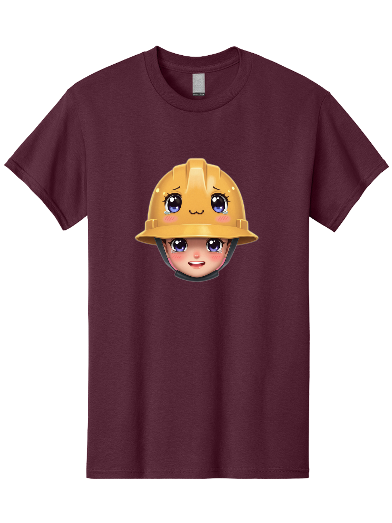 Construction-Hard-Hat-Emoji Men'S Graphic Tee, 100% Cotton, Comfortable Casual Summer Wear, Machine Washable, Kawaii Emoji, Cute Face, Hard Hat, Cartoon Character, Yellow Safety Helmet, Big Eyes, Rosy Cheeks, Smiling Face, Construction Worker, Bac890