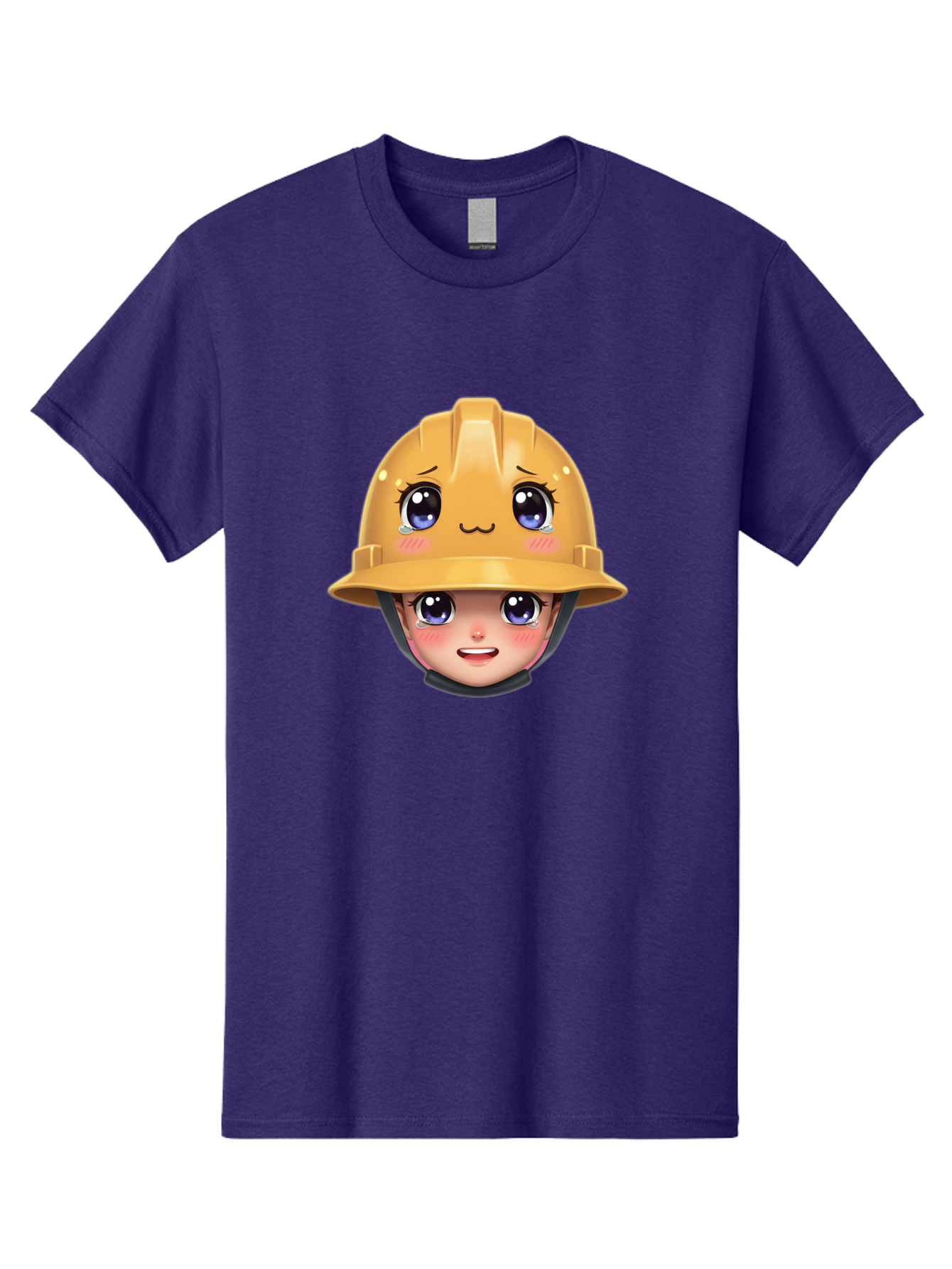Construction-Hard-Hat-Emoji Men'S Graphic Tee, 100% Cotton, Comfortable Casual Summer Wear, Machine Washable, Kawaii Emoji, Cute Face, Hard Hat, Cartoon Character, Yellow Safety Helmet, Big Eyes, Rosy Cheeks, Smiling Face, Construction Worker, Bac890