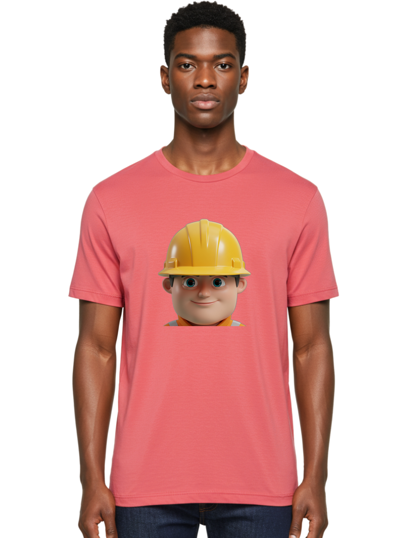 Construction-Worker-2 Men'S Graphic Tee, 100% Cotton, Comfortable Casual Summer Wear, Machine Washable, Cartoon Builder, Construction Worker, Yellow Hard Hat, Safety Helmet, Construction Site, Building Industry, Worker Safety, Bac893