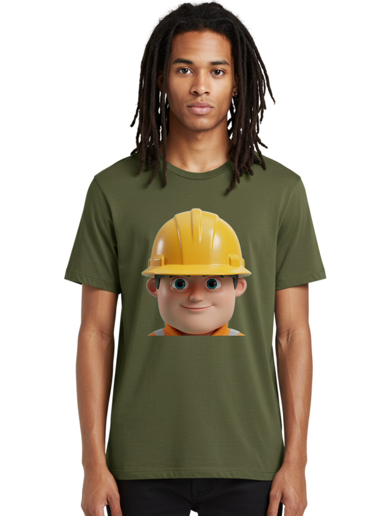 Construction-Worker-2 Men'S Graphic Tee, 100% Cotton, Comfortable Casual Summer Wear, Machine Washable, Cartoon Builder, Construction Worker, Yellow Hard Hat, Safety Helmet, Construction Site, Building Industry, Worker Safety, Bac893