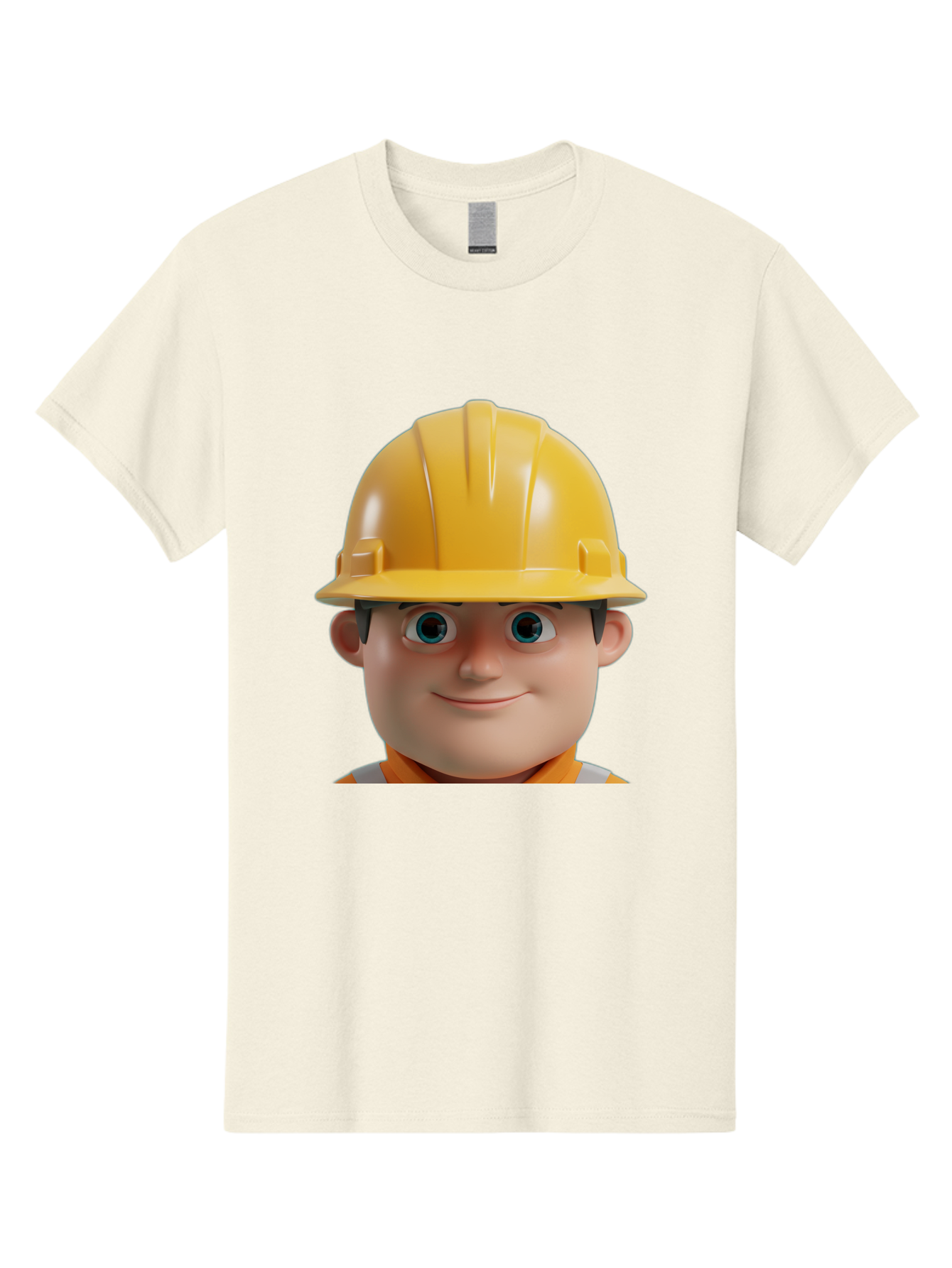 Construction-Worker-2 Men'S Graphic Tee, 100% Cotton, Comfortable Casual Summer Wear, Machine Washable, Cartoon Builder, Construction Worker, Yellow Hard Hat, Safety Helmet, Construction Site, Building Industry, Worker Safety, Bac893