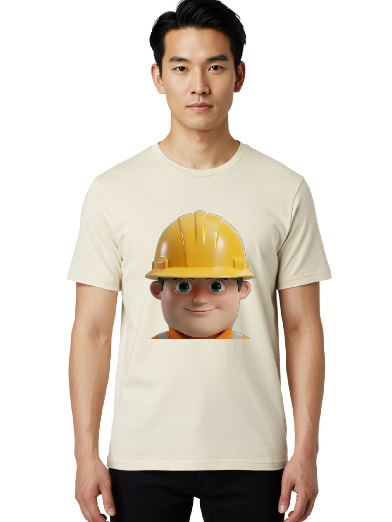 Construction-Worker-2 Men'S Graphic Tee, 100% Cotton, Comfortable Casual Summer Wear, Machine Washable, Cartoon Builder, Construction Worker, Yellow Hard Hat, Safety Helmet, Construction Site, Building Industry, Worker Safety, Bac893