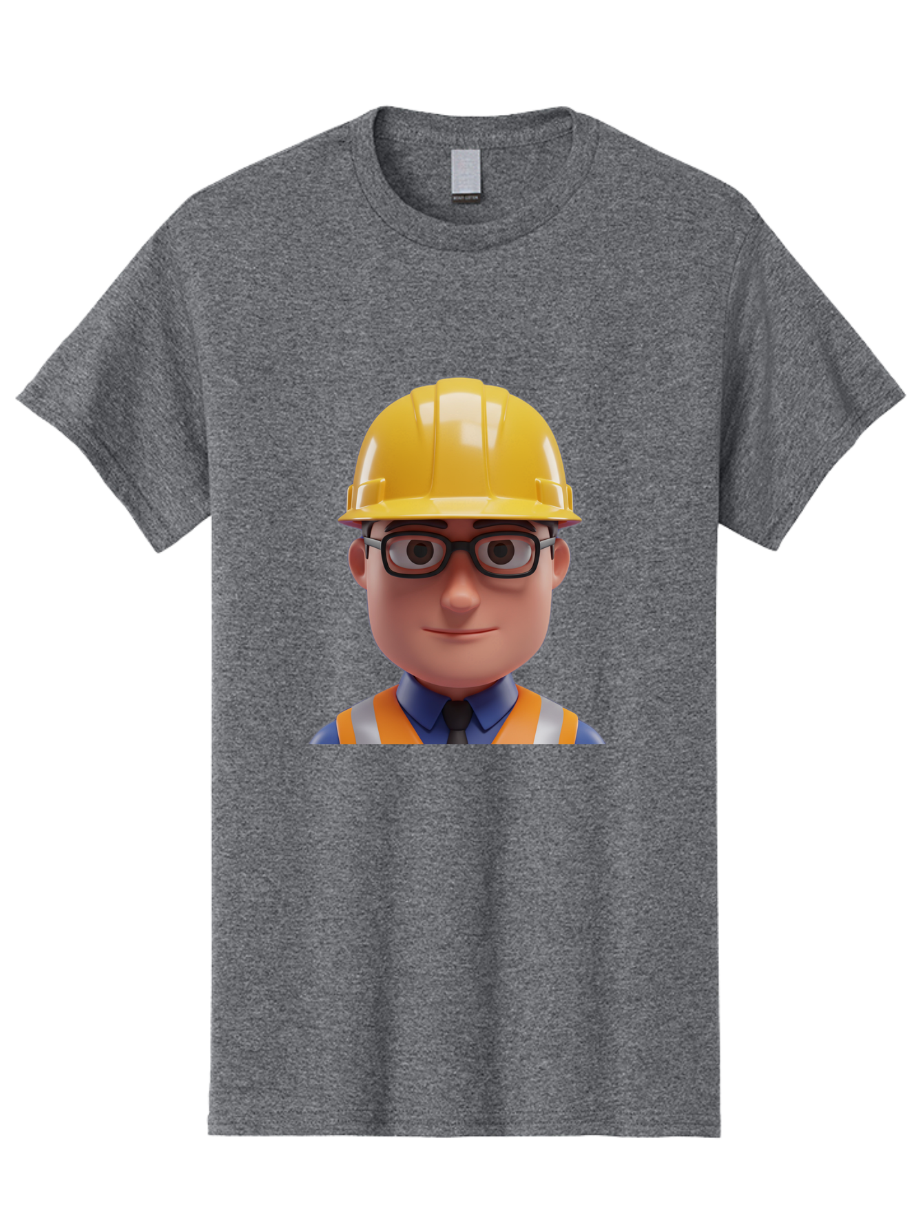 Construction-Worker-3 Men'S Graphic Tee, 100% Cotton, Comfortable Casual Summer Wear, Machine Washable, Construction Worker, Hard Hat, Safety Glasses, Reflective Vest, Blue Shirt, Black Tie, Cartoon Character, 3D Illustration, Bac894