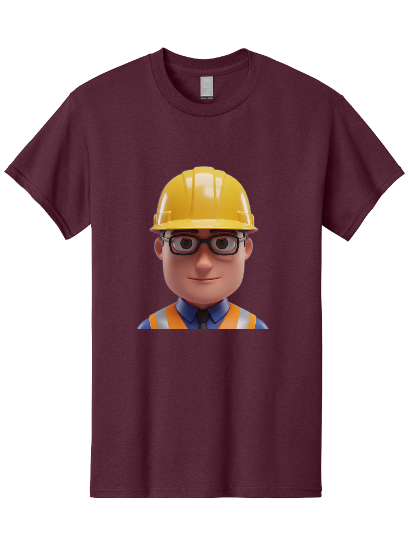 Construction-Worker-3 Men'S Graphic Tee, 100% Cotton, Comfortable Casual Summer Wear, Machine Washable, Construction Worker, Hard Hat, Safety Glasses, Reflective Vest, Blue Shirt, Black Tie, Cartoon Character, 3D Illustration, Bac894