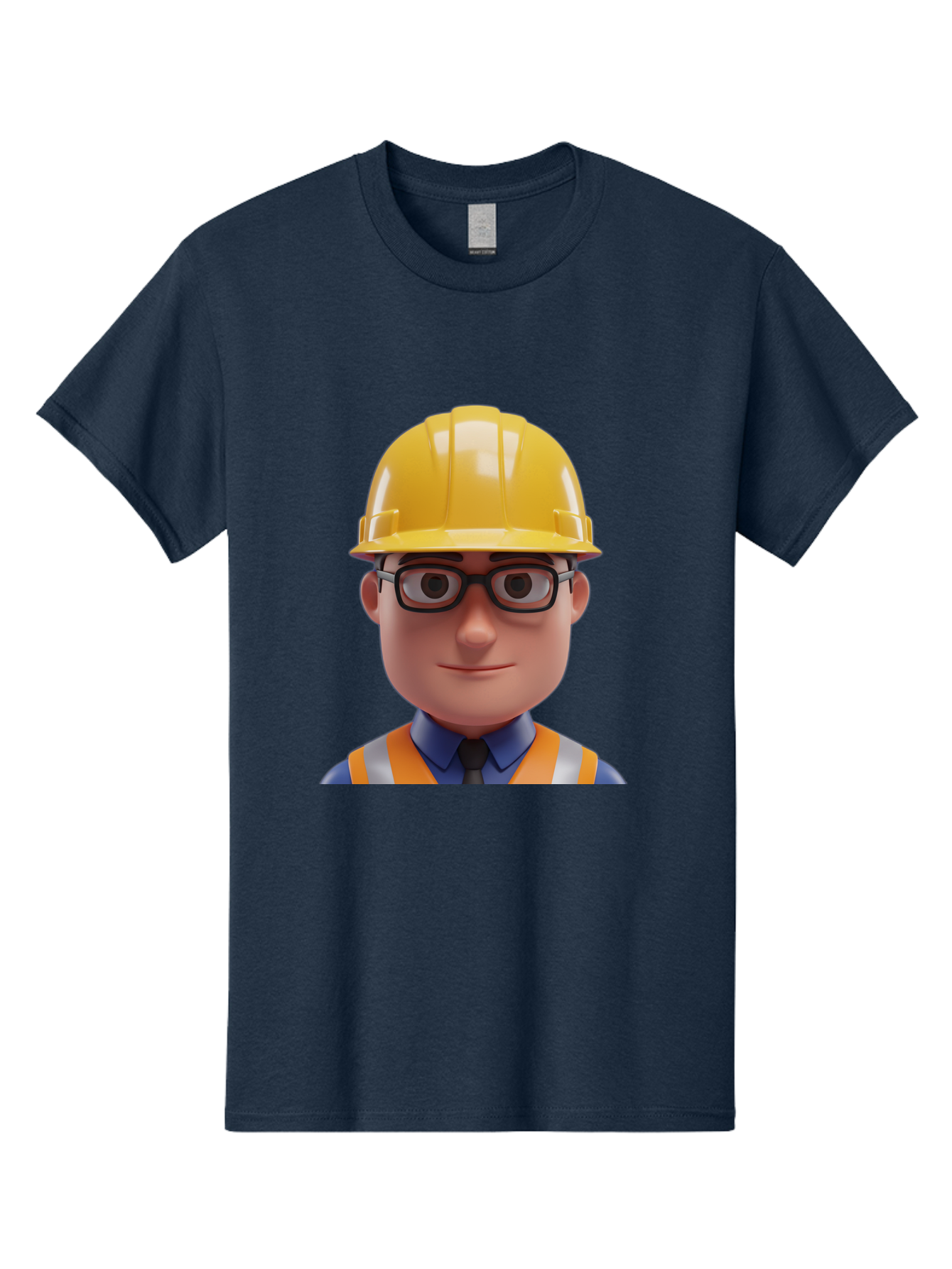 Construction-Worker-3 Men'S Graphic Tee, 100% Cotton, Comfortable Casual Summer Wear, Machine Washable, Construction Worker, Hard Hat, Safety Glasses, Reflective Vest, Blue Shirt, Black Tie, Cartoon Character, 3D Illustration, Bac894