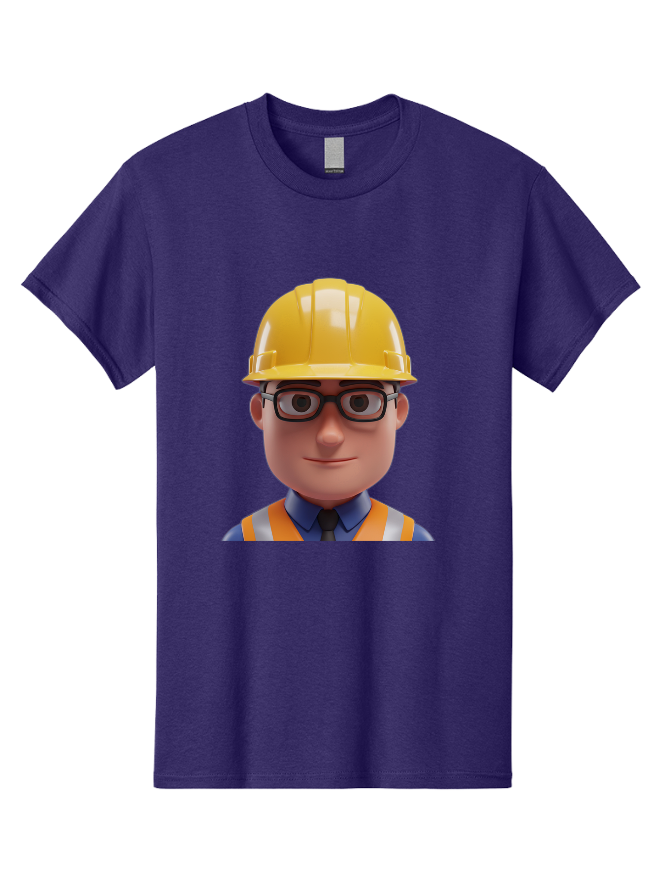 Construction-Worker-3 Men'S Graphic Tee, 100% Cotton, Comfortable Casual Summer Wear, Machine Washable, Construction Worker, Hard Hat, Safety Glasses, Reflective Vest, Blue Shirt, Black Tie, Cartoon Character, 3D Illustration, Bac894