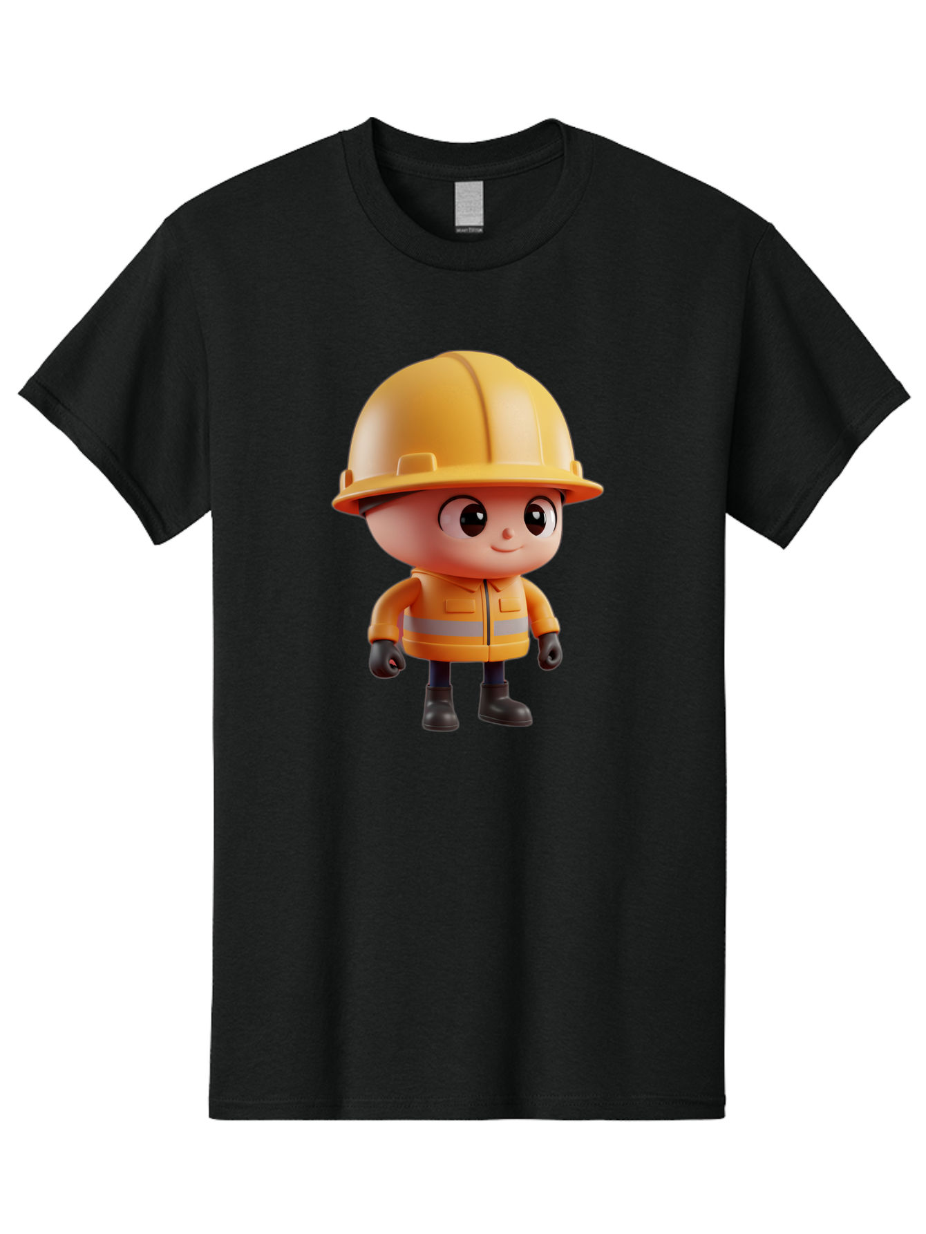 Construction-Worker Men'S Graphic Tee, 100% Cotton, Comfortable Casual Summer Wear, Machine Washable, 3D Cartoon Construction Worker, Yellow Hard Hat, Reflective Safety Jacket, Black Gloves, Cartoon Character, Construction Site, Safety Gear, Bac895