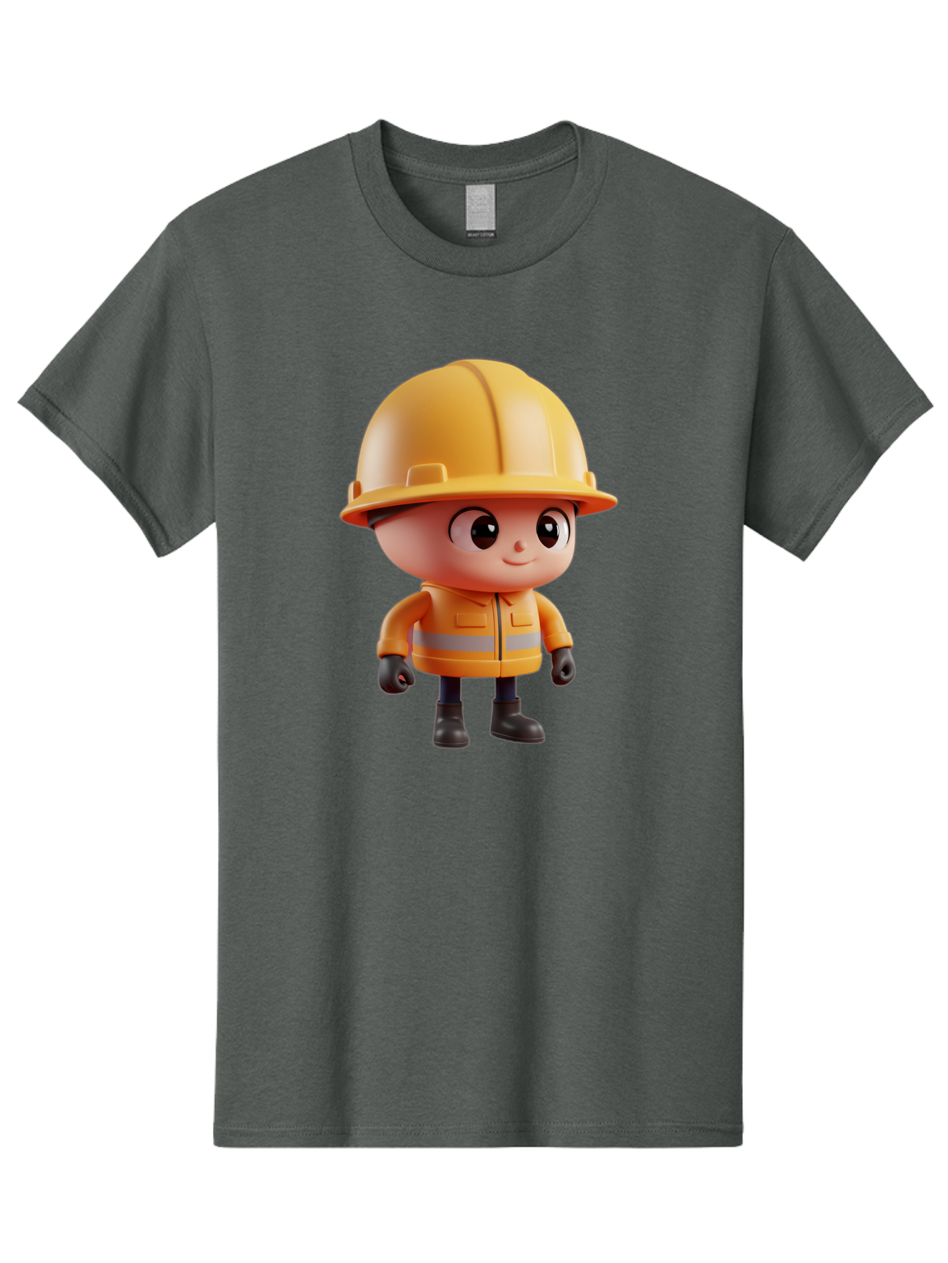 Construction-Worker Men'S Graphic Tee, 100% Cotton, Comfortable Casual Summer Wear, Machine Washable, 3D Cartoon Construction Worker, Yellow Hard Hat, Reflective Safety Jacket, Black Gloves, Cartoon Character, Construction Site, Safety Gear, Bac895