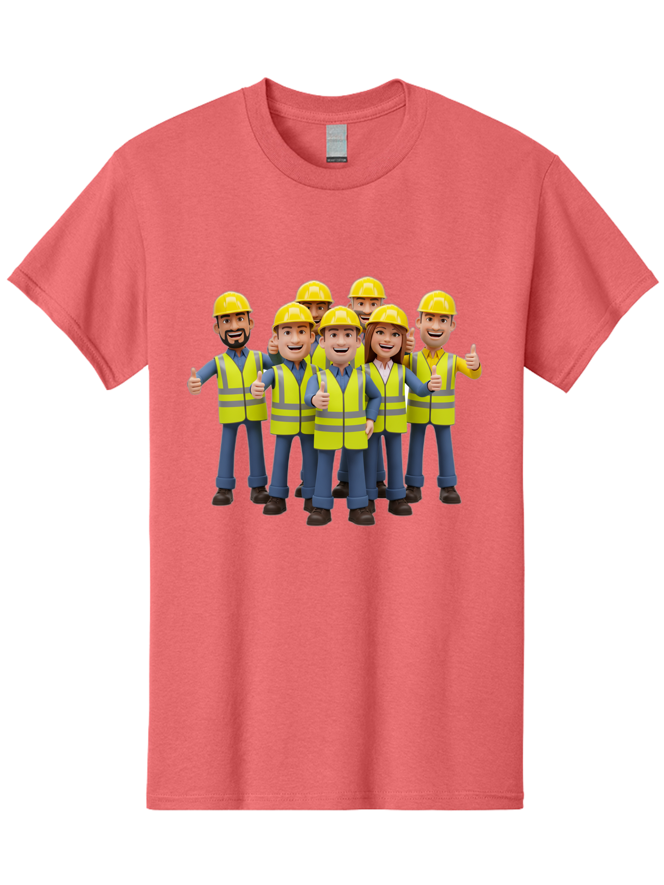 Construction-Workers Men'S Graphic Tee, 100% Cotton, Comfortable Casual Summer Wear, Machine Washable, Construction Workers, Team Collaboration, Safety Gear, Yellow Hard Hats, Reflective Vests, Thumbs Up, Unity, Workplace Harmony, Bac896