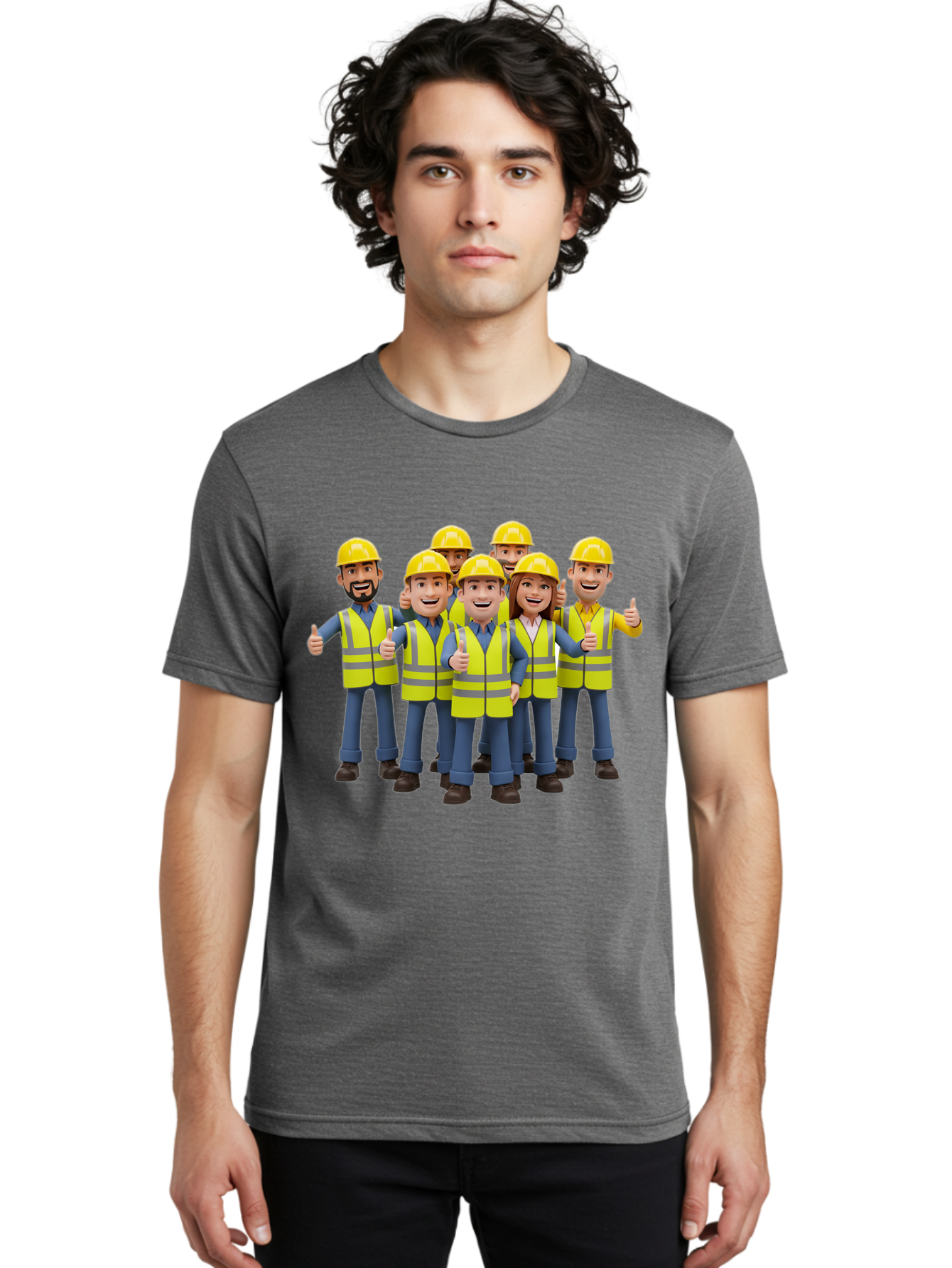 Construction-Workers Men'S Graphic Tee, 100% Cotton, Comfortable Casual Summer Wear, Machine Washable, Construction Workers, Team Collaboration, Safety Gear, Yellow Hard Hats, Reflective Vests, Thumbs Up, Unity, Workplace Harmony, Bac896